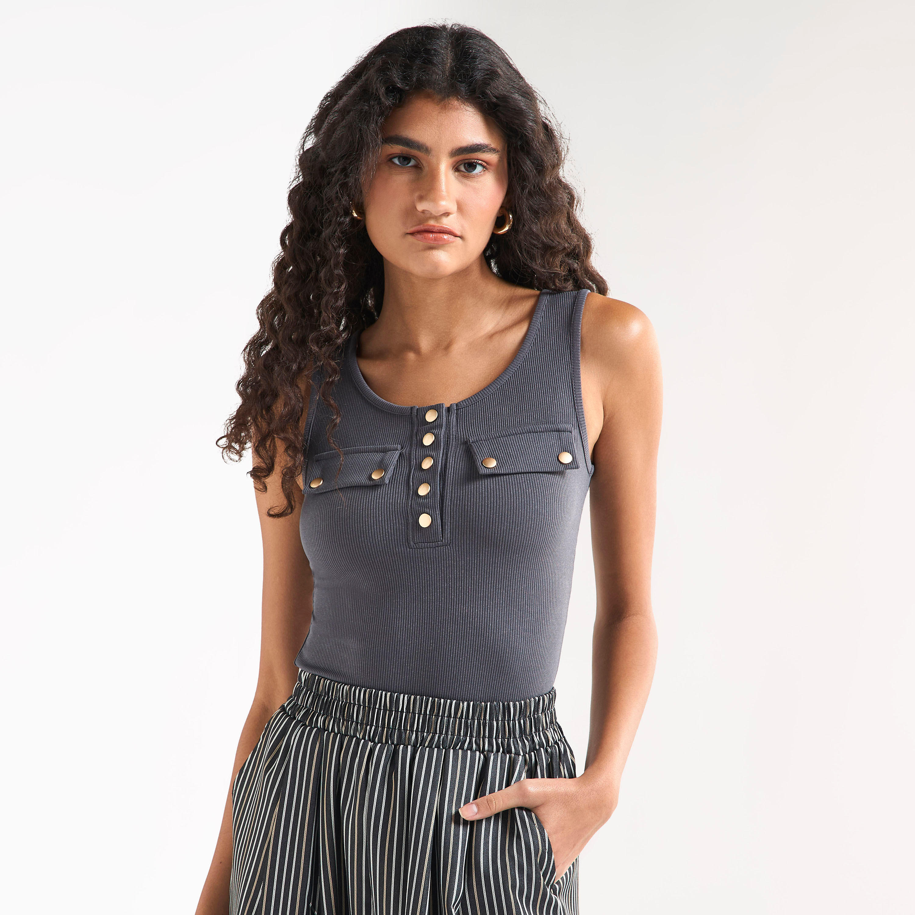 Ribbed Tank Top with Round Neck and Flap Detail-women-clothing-tshirts-image-18