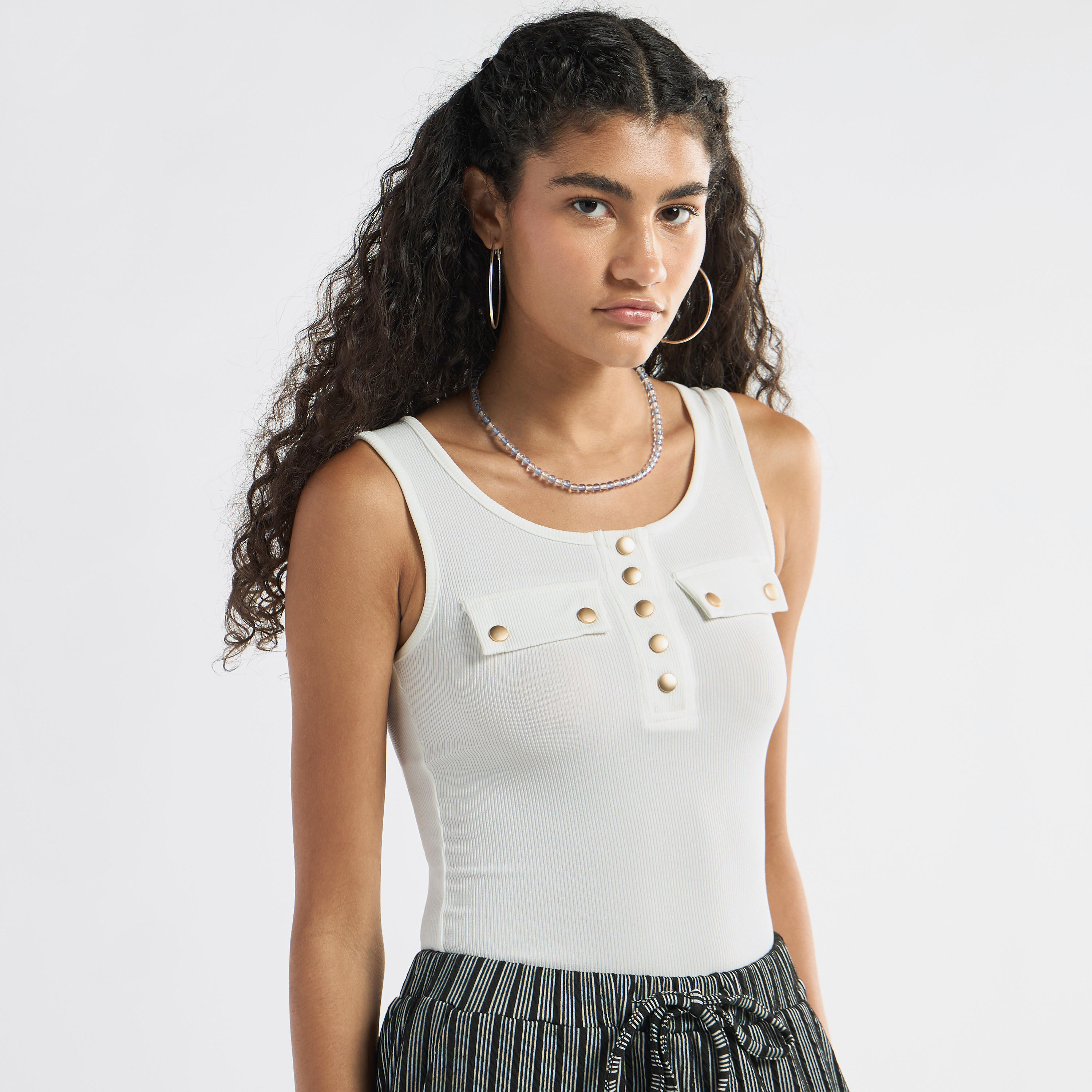 Ribbed Tank Top with Round Neck and Flap Detail-women-clothing-tshirts-image-5