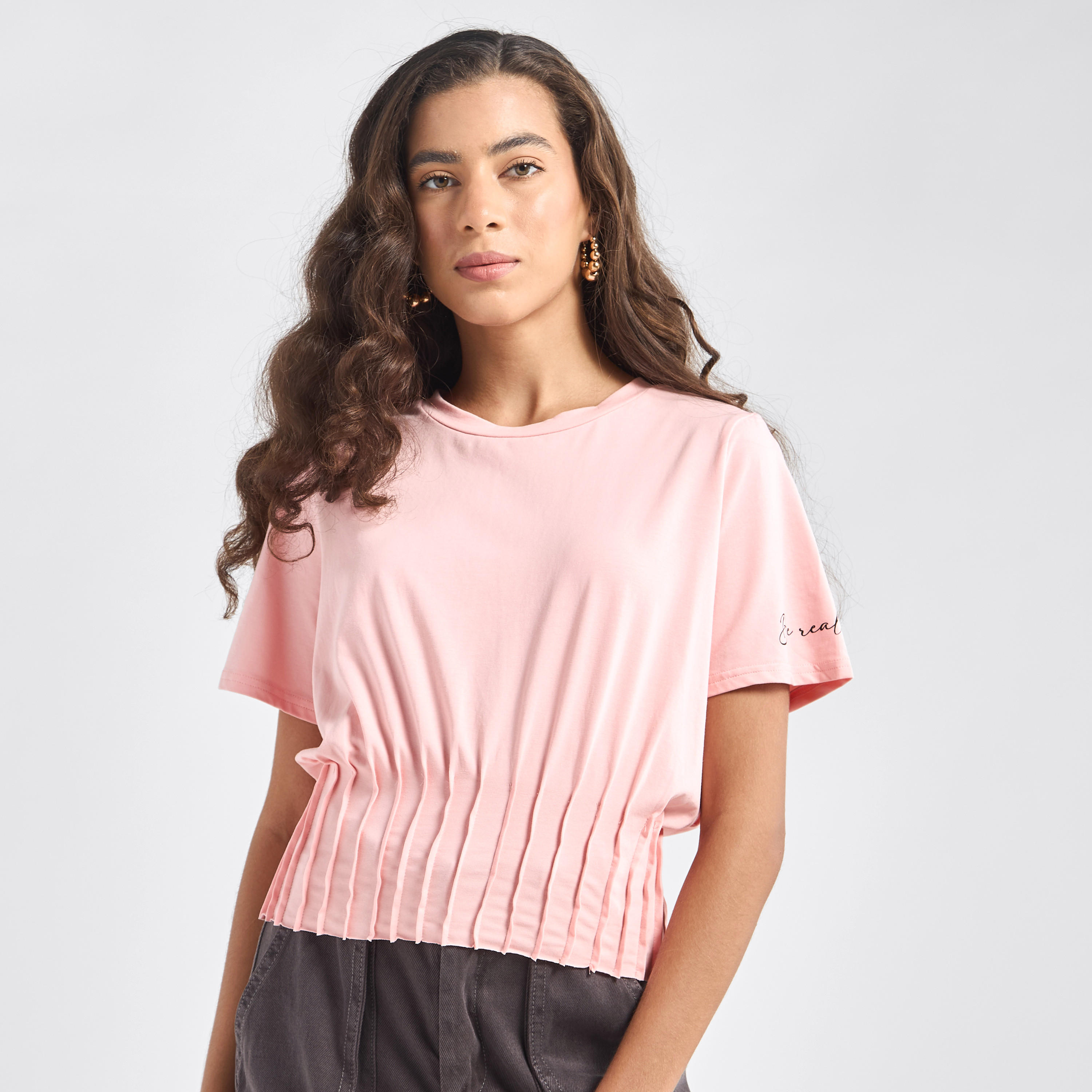 Printed Cotton T-shirt with Pintuck Detail-women-clothing-tshirts-image-1