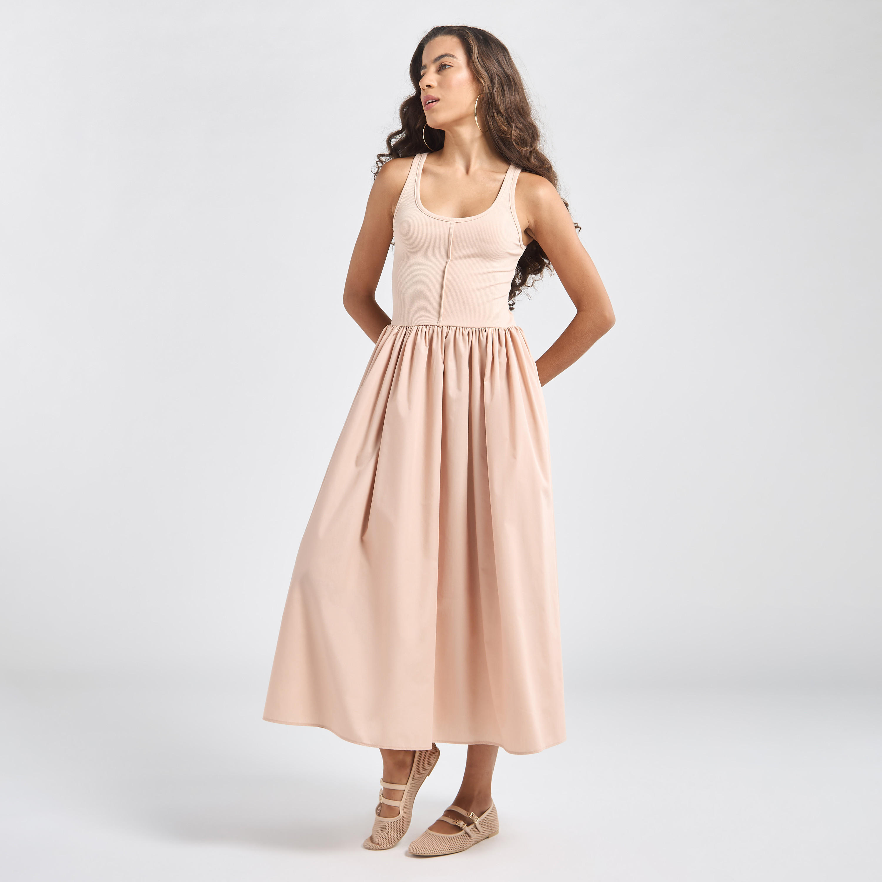 فستان إيه لاين دون أكمام بياقة عميقة-women-clothing-dresses-image-1