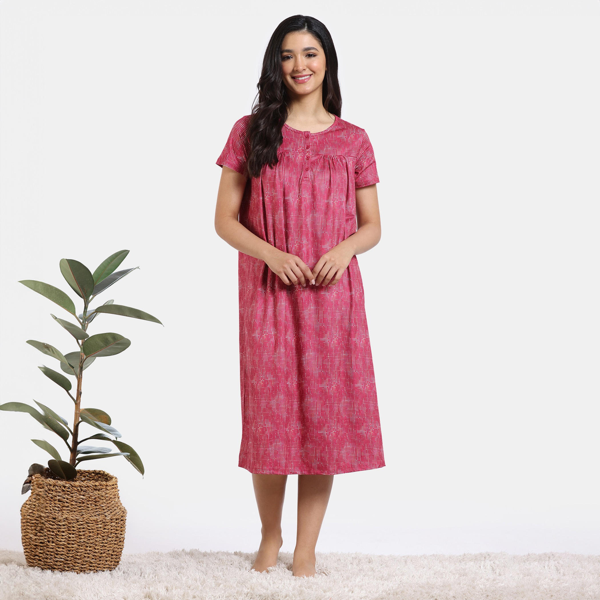 فستان نوم مطبوع بأكمام قصيرة من زيفامي-women-clothing-nightwear-nighties-image-1