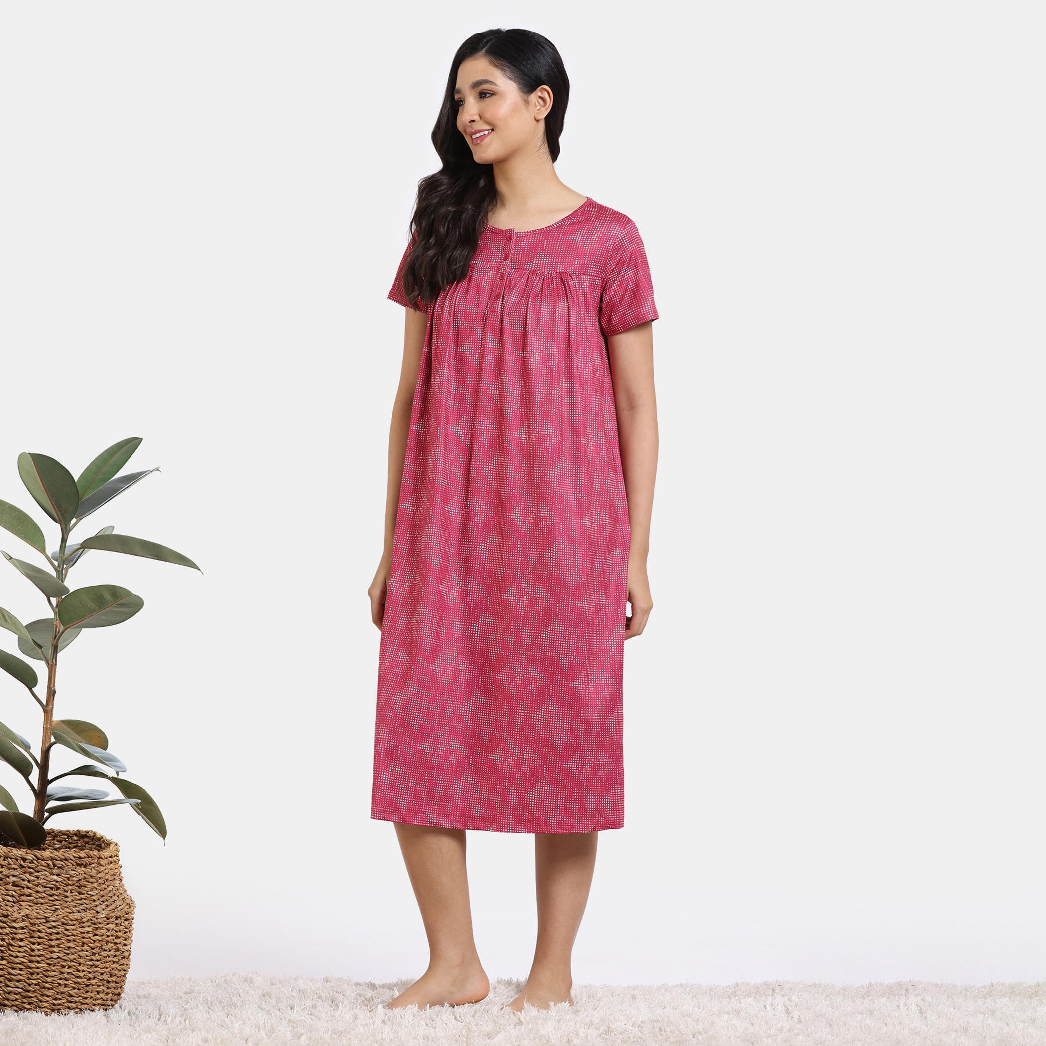 فستان نوم مطبوع بأكمام قصيرة من زيفامي-women-clothing-nightwear-nighties-image-2