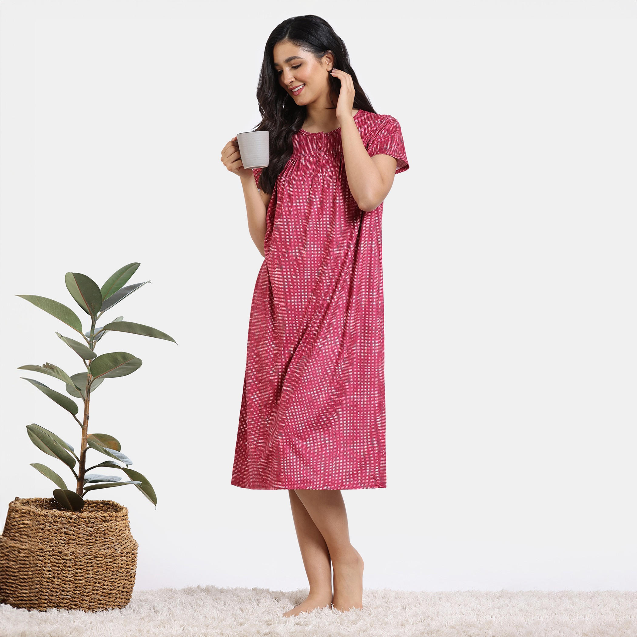 فستان نوم مطبوع بأكمام قصيرة من زيفامي-women-clothing-nightwear-nighties-image-4