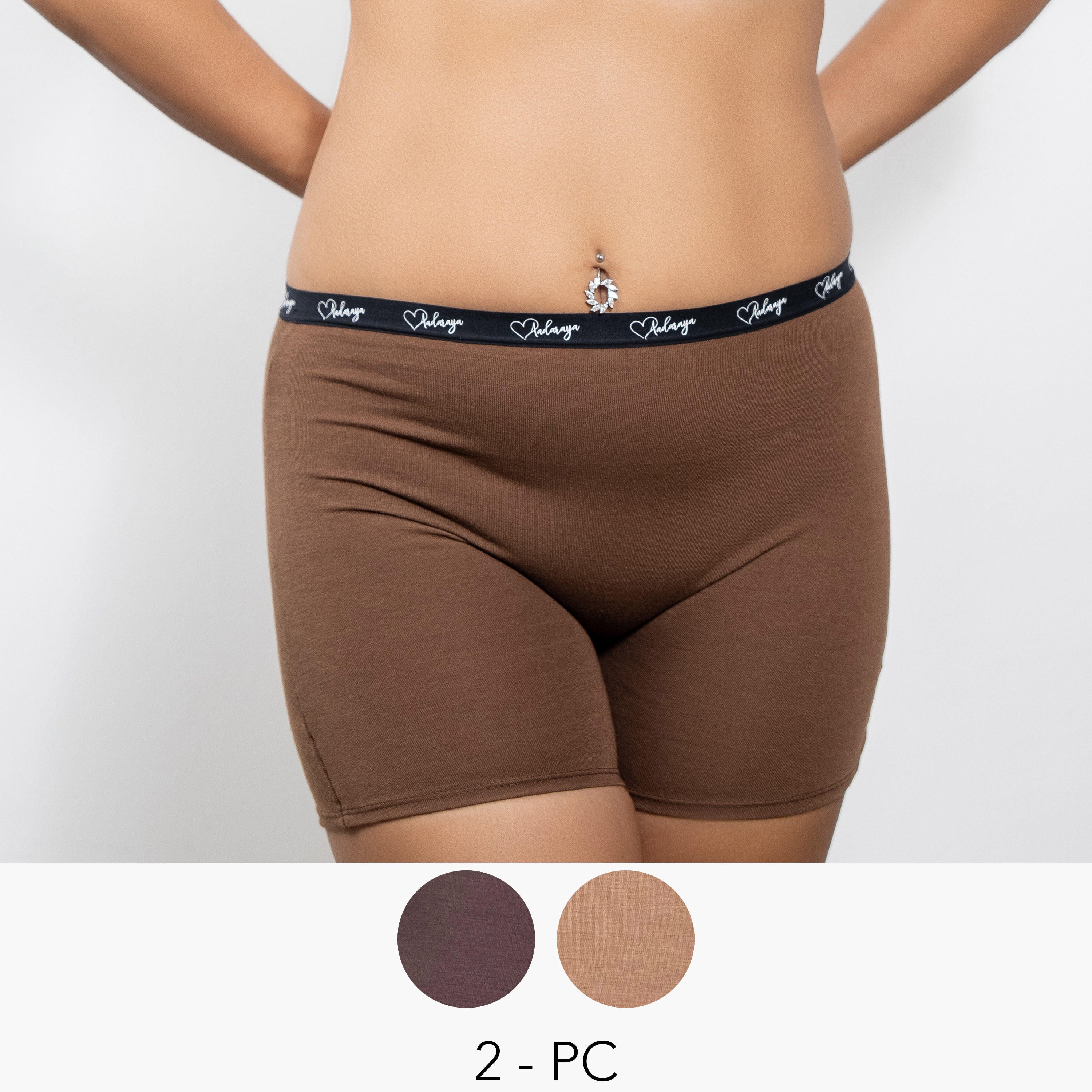 طقم شورت تشكيل الجسم بخصر مطاطي قطعتين سادة من آدارايا-women-clothing-lingerie-panties-image-1
