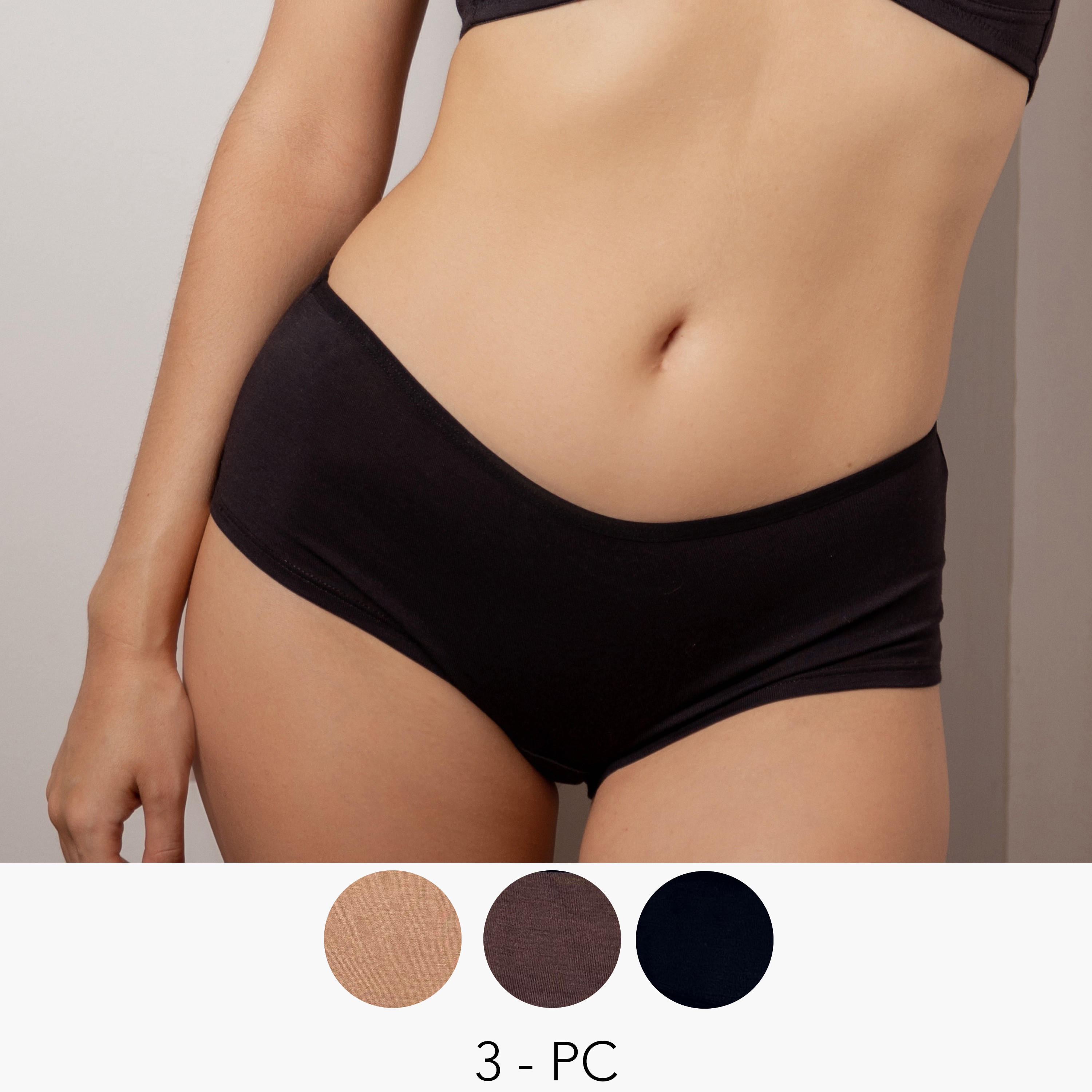 طقم سروال داخلي هيبستر بخصر مطاطي 3 قطع سادة من آدارايا-women-clothing-lingerie-panties-image-1