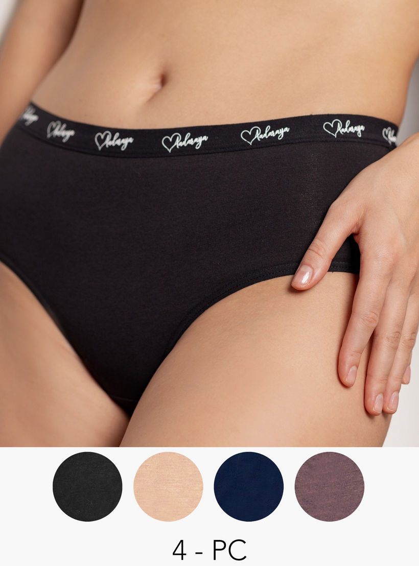 Set of 4 - Aadaraya Solid Hipster Briefs with Elasticated Waistband-women-clothing-lingerie-panties-image-1