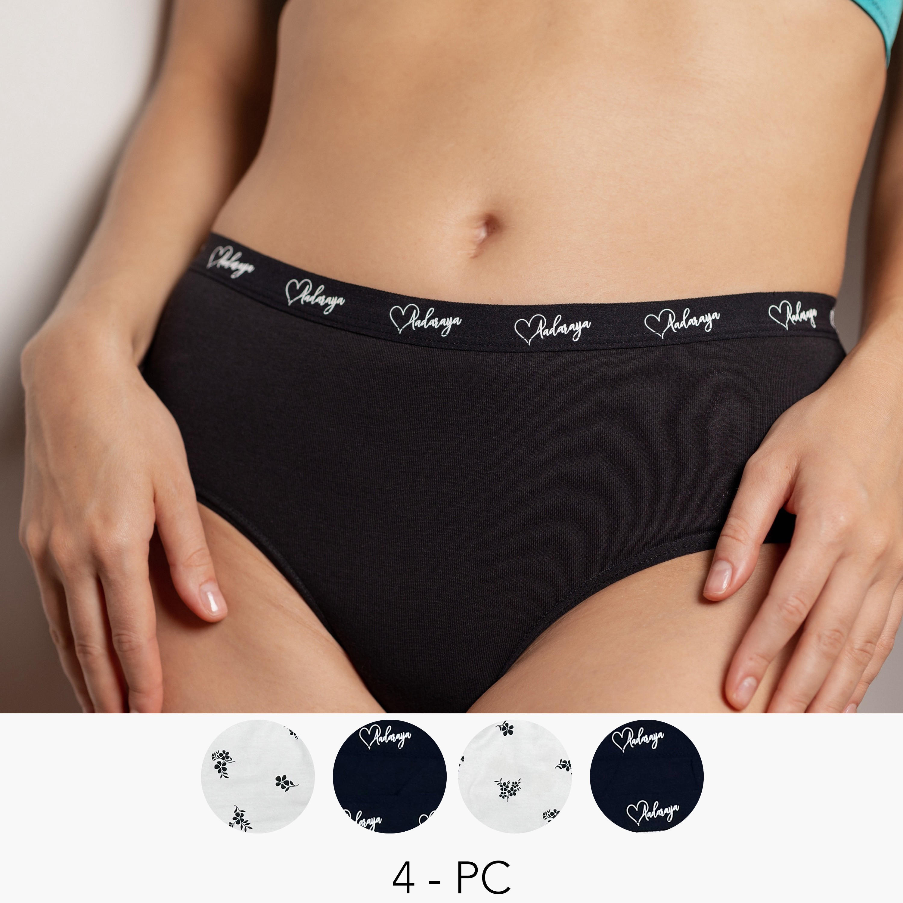 طقم سروال داخلي هيبستر بخصر مطاطي 4 قطع سادة من آدارايا-women-clothing-lingerie-panties-image-1