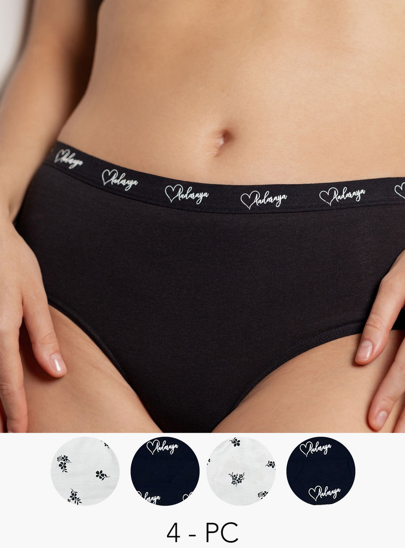 طقم سروال داخلي هيبستر بخصر مطاطي 4 قطع سادة من آدارايا-women-clothing-lingerie-panties-image-1