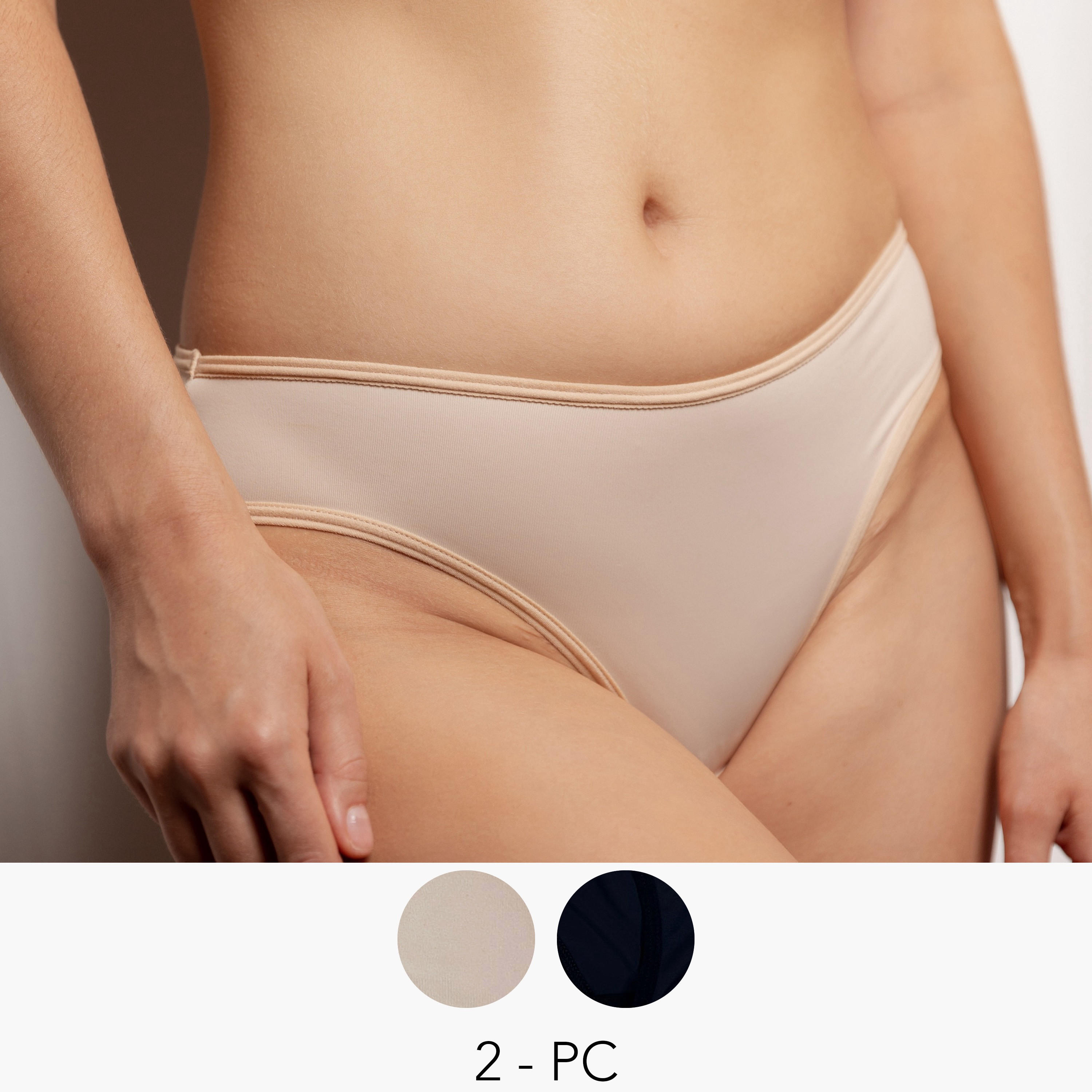 طقم سراويل بكيني بخصر مطاطي قطعتين سادة من آدارايا-women-clothing-lingerie-panties-image-1