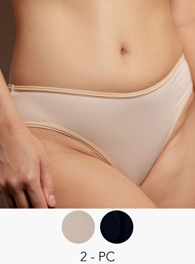 Set of 2 - Aadaraya Solid Bikini Briefs with Elasticated Waistband-women-clothing-lingerie-panties-image-1