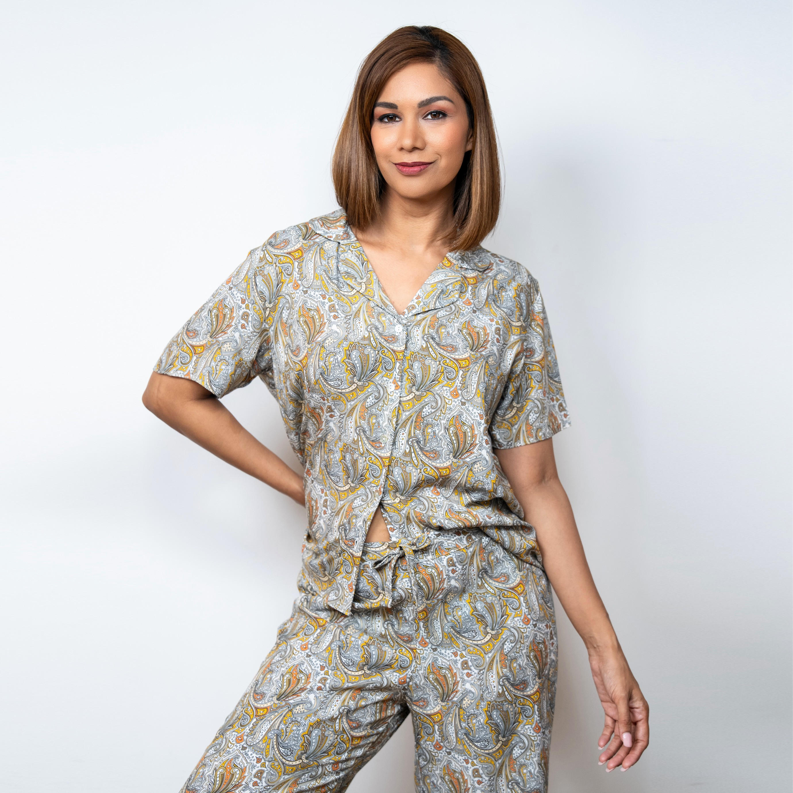 Aadaraya Printed Short Sleeve Shirt and Elasticated Pyjama Set-women-clothing-nightwear-pyjamas-longsets-image-3