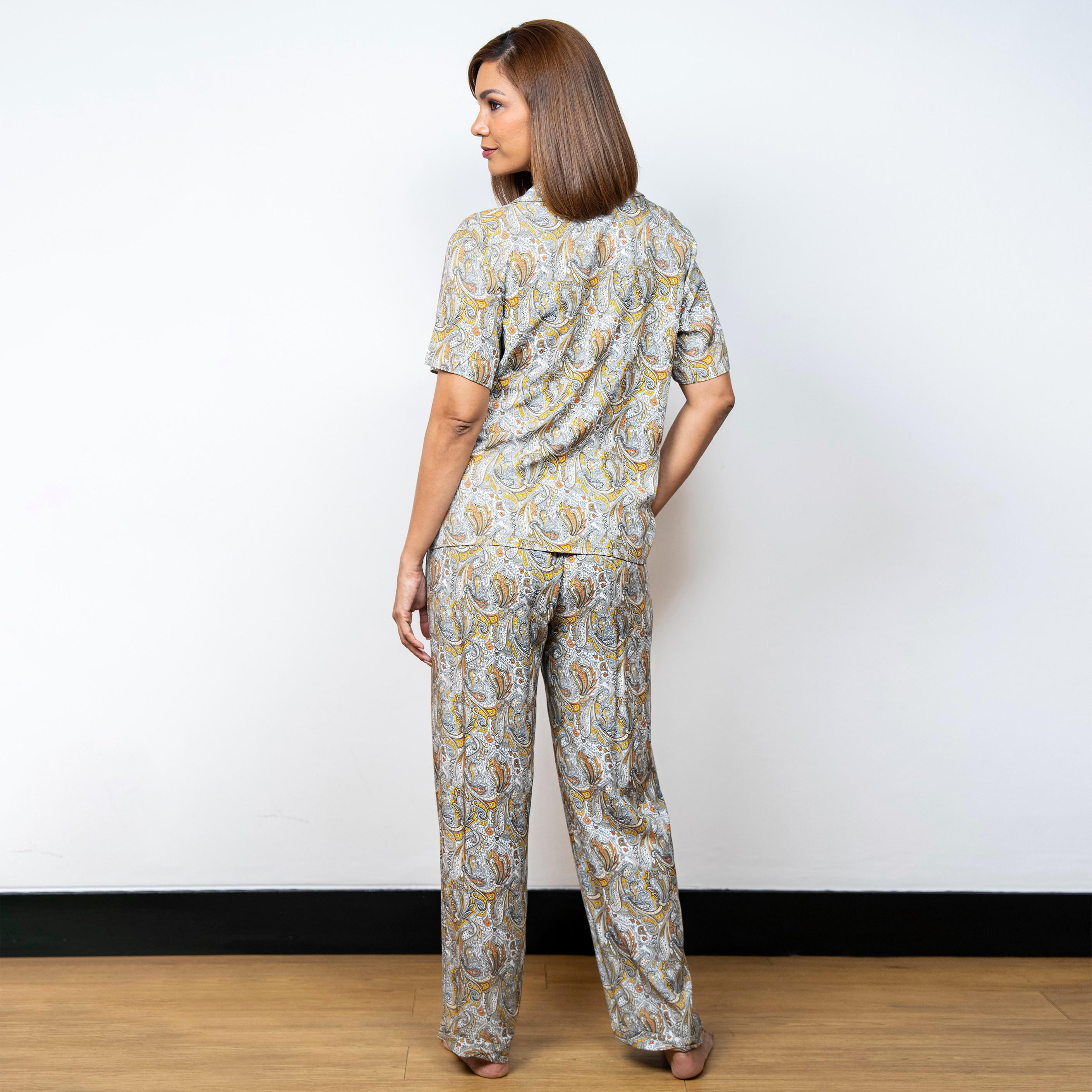Aadaraya Printed Short Sleeve Shirt and Elasticated Pyjama Set-women-clothing-nightwear-pyjamas-longsets-image-5