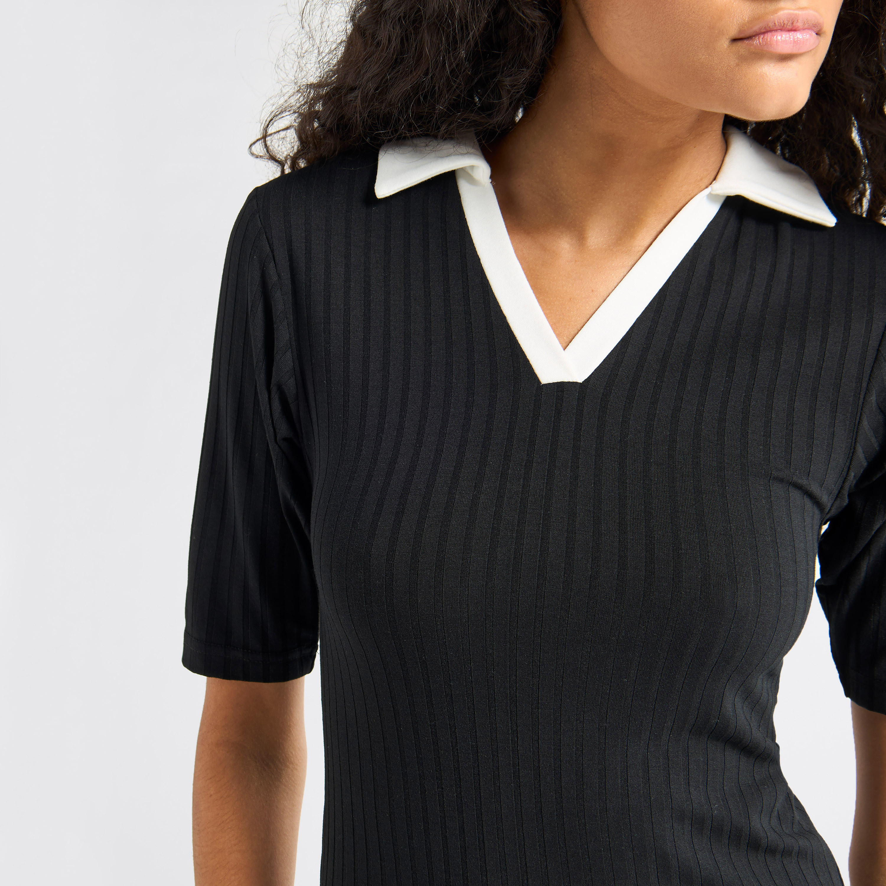 Striped Bodycon Dress with Collar and Short Sleeves-women-clothing-dresses-image-4