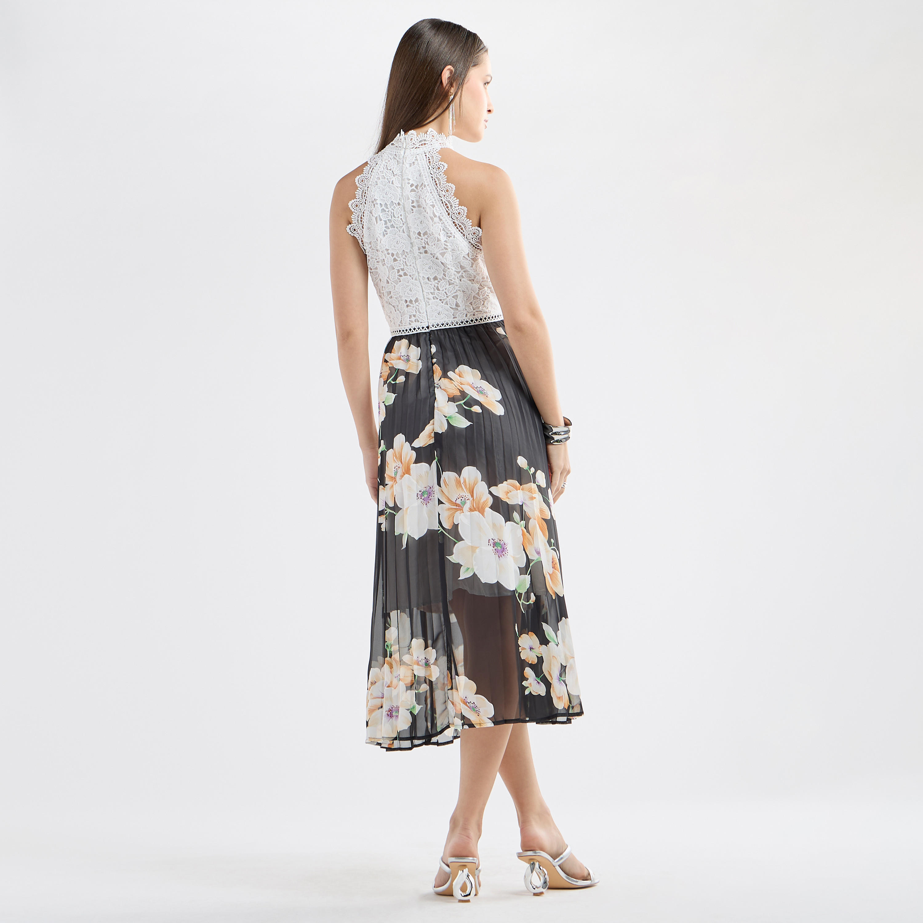 Floral Print Halter Neck Midi Dress with Lace Detail-women-clothing-dresses-image-7