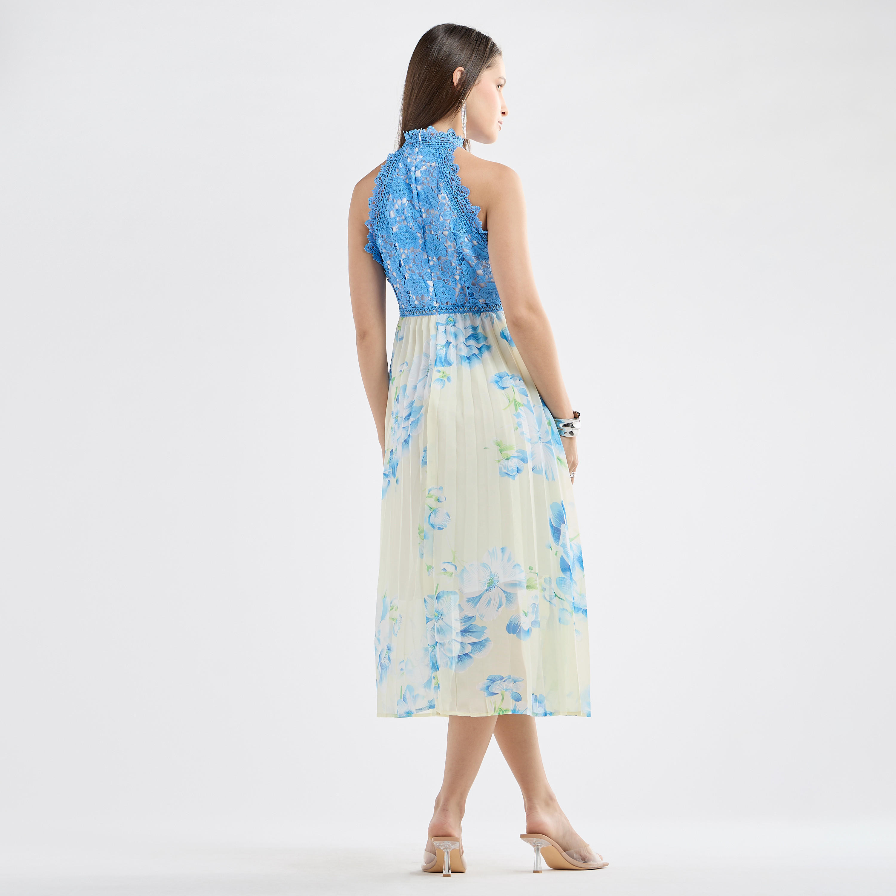 Floral Print Halter Neck Midi Dress with Lace Detail-women-clothing-dresses-image-3