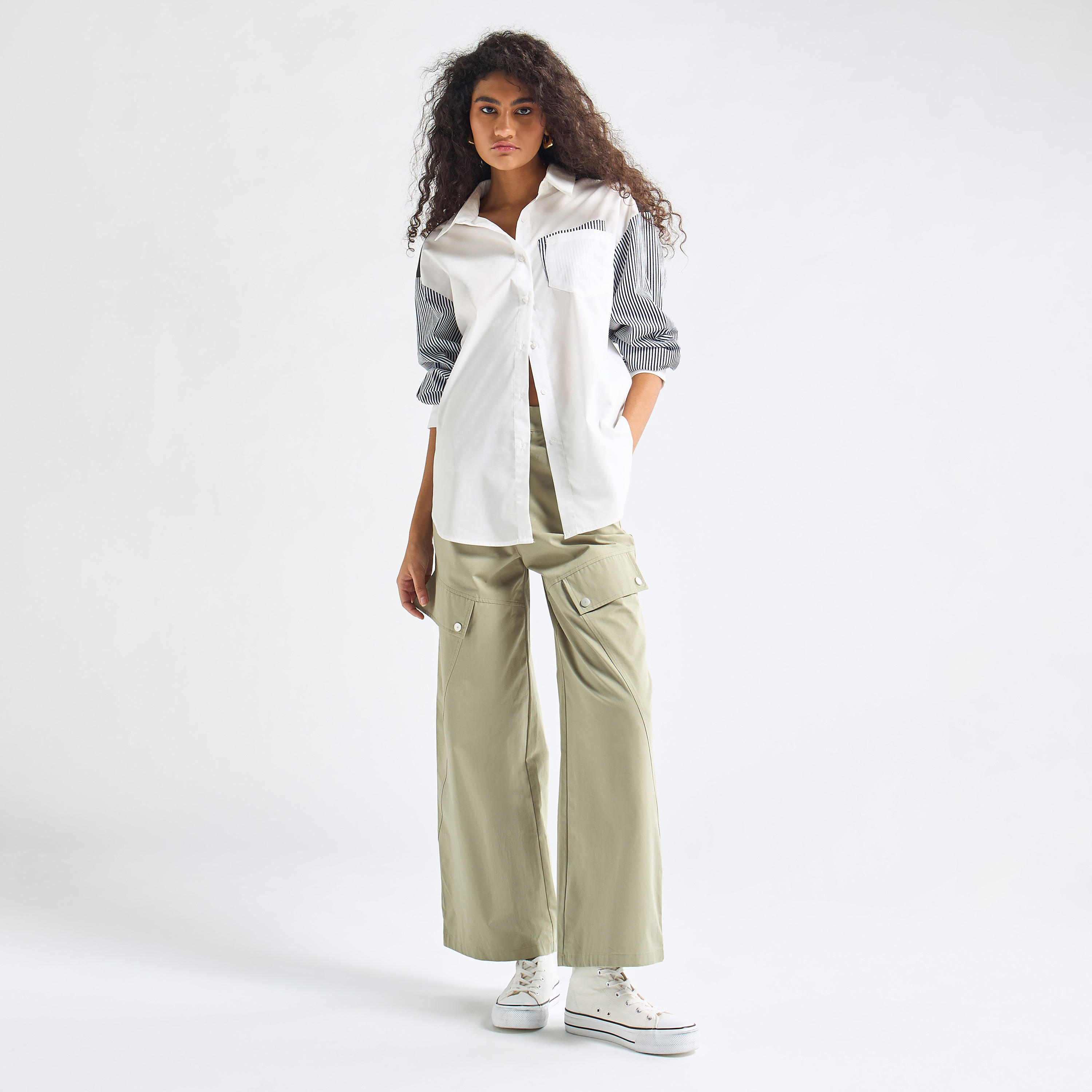 Relaxed Fit Oversized Shirt with Drop Shoulder and Striped Long Sleeves-women-clothing-shirtsandblouses-shirts-image-2