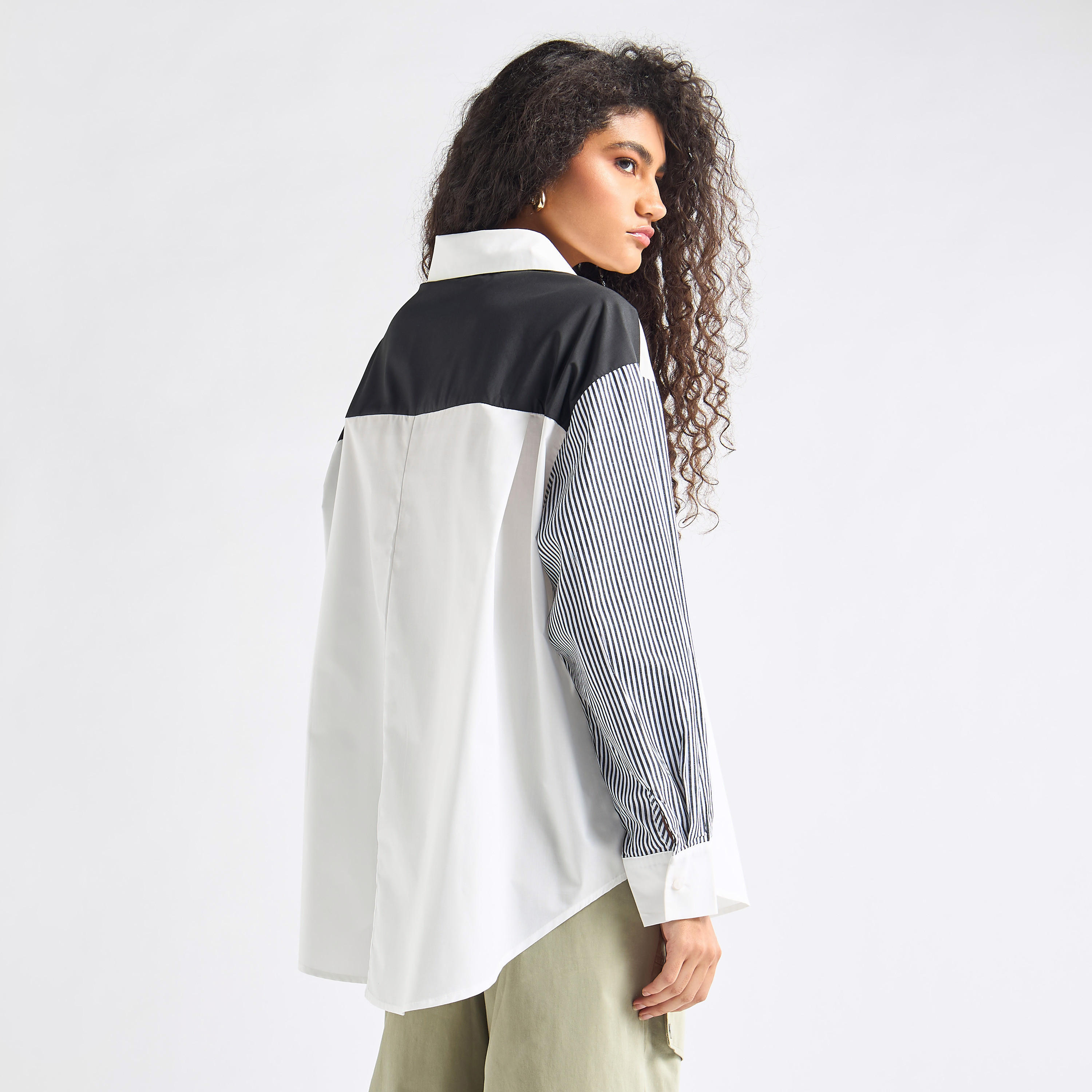 Relaxed Fit Oversized Shirt with Drop Shoulder and Striped Long Sleeves-women-clothing-shirtsandblouses-shirts-image-3