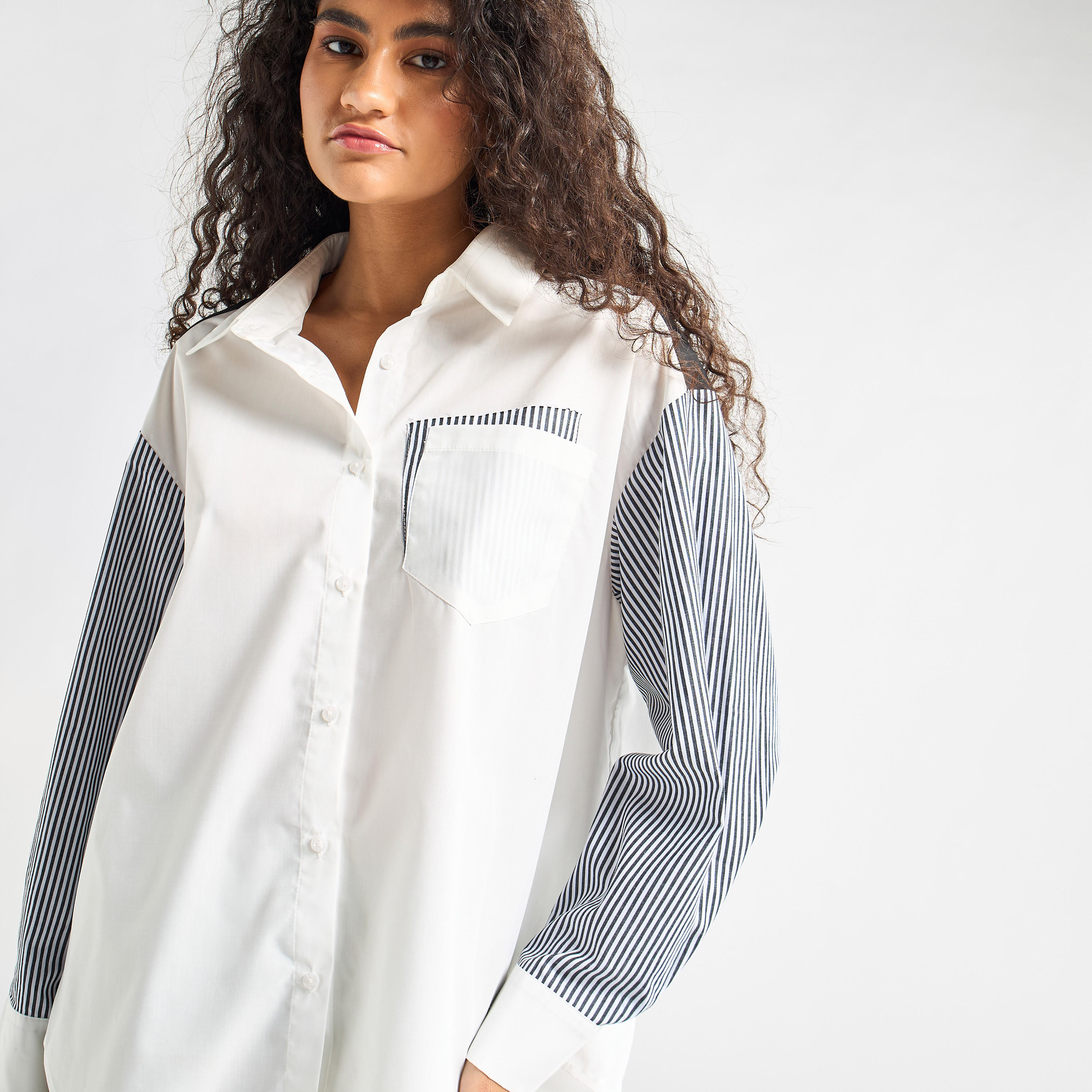 Relaxed Fit Oversized Shirt with Drop Shoulder and Striped Long Sleeves-women-clothing-shirtsandblouses-shirts-image-5