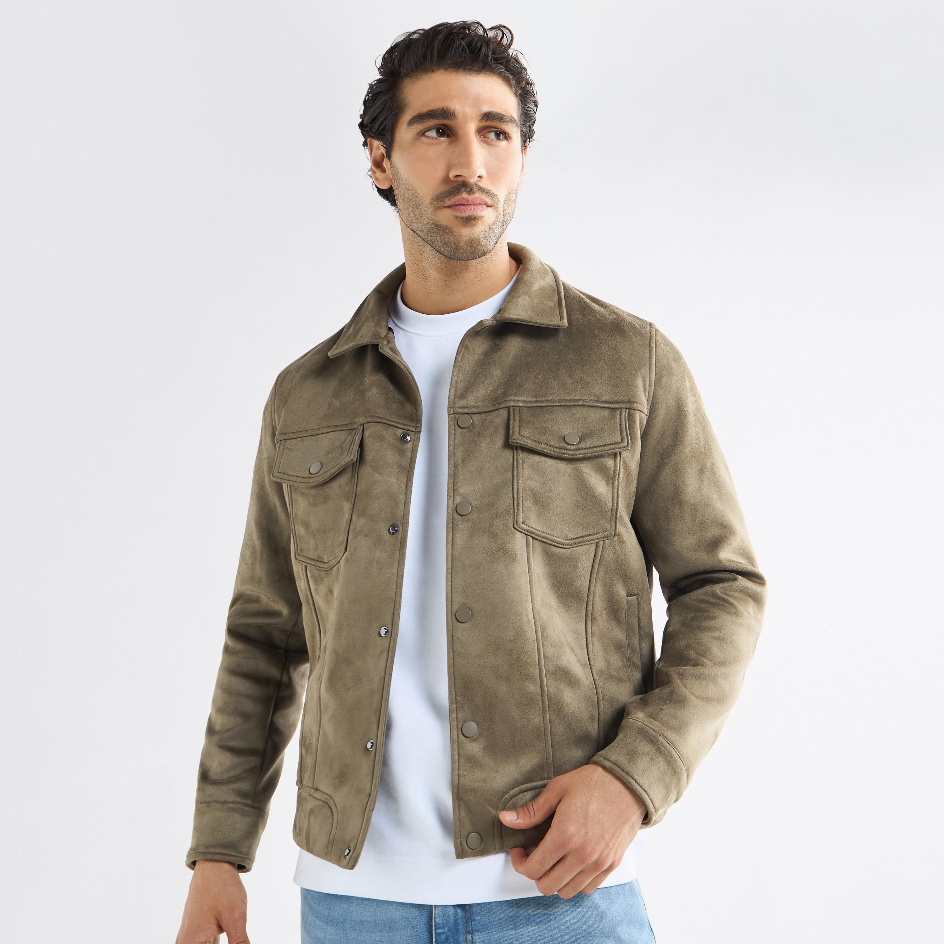 جاكيت بايكر بقصّة عادية مع زر إغلاق كبس-men-clothing-jacketsandblazers-jackets-image-1
