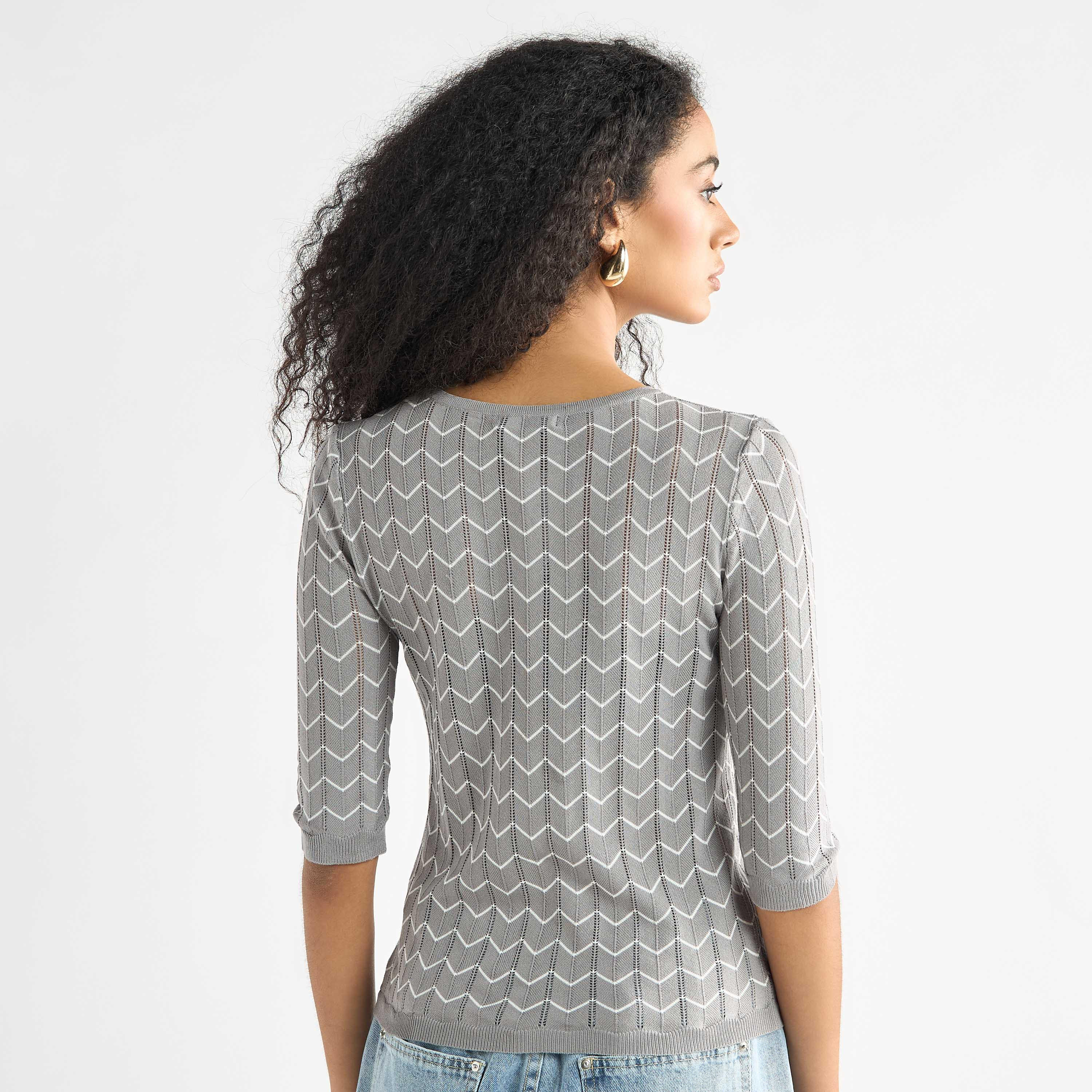 كنزة بارزة الملمس بياقة مستديرة وأكمام 3/4-women-clothing-cardigansandjumpers-jumpers-image-3
