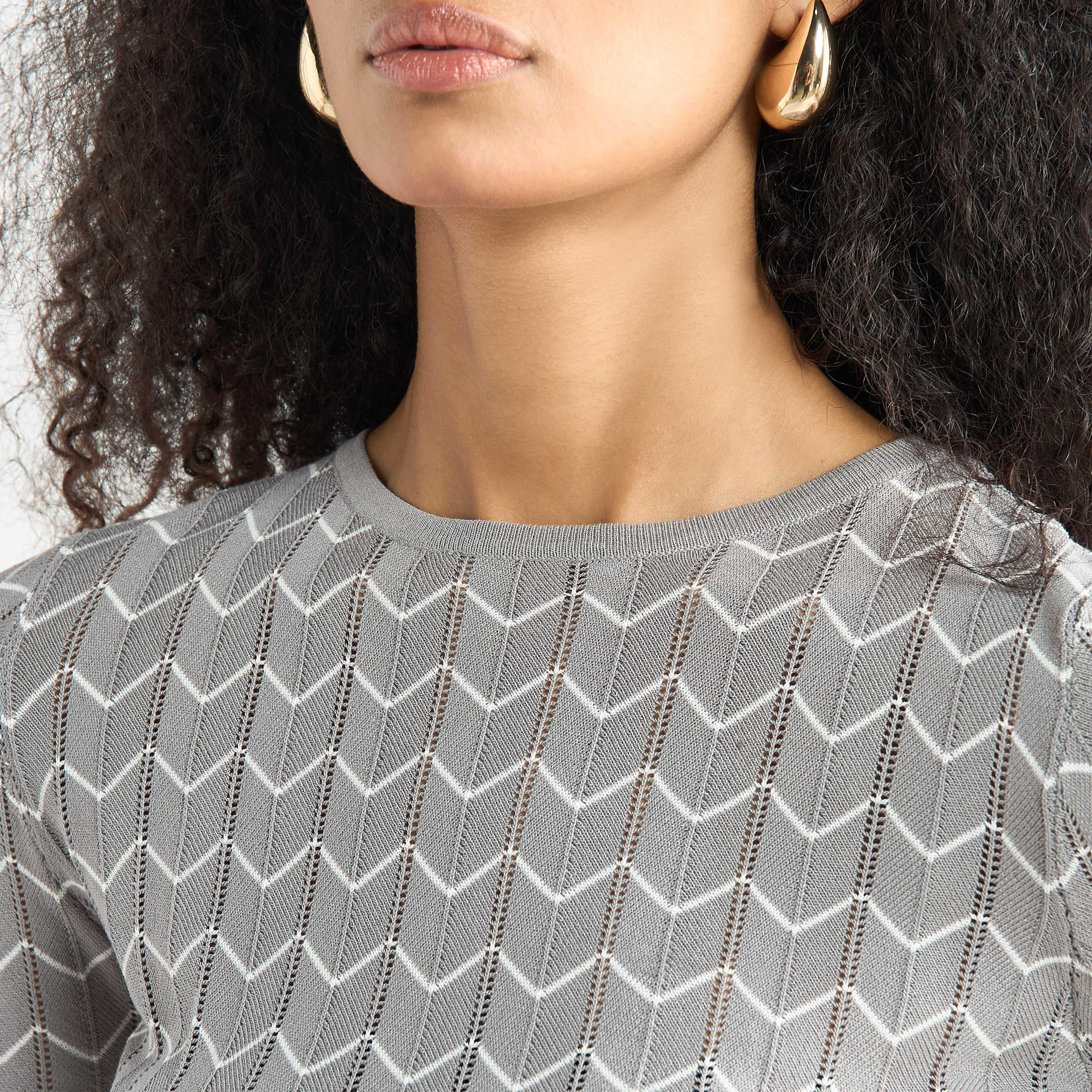 كنزة بارزة الملمس بياقة مستديرة وأكمام 3/4-women-clothing-cardigansandjumpers-jumpers-image-4