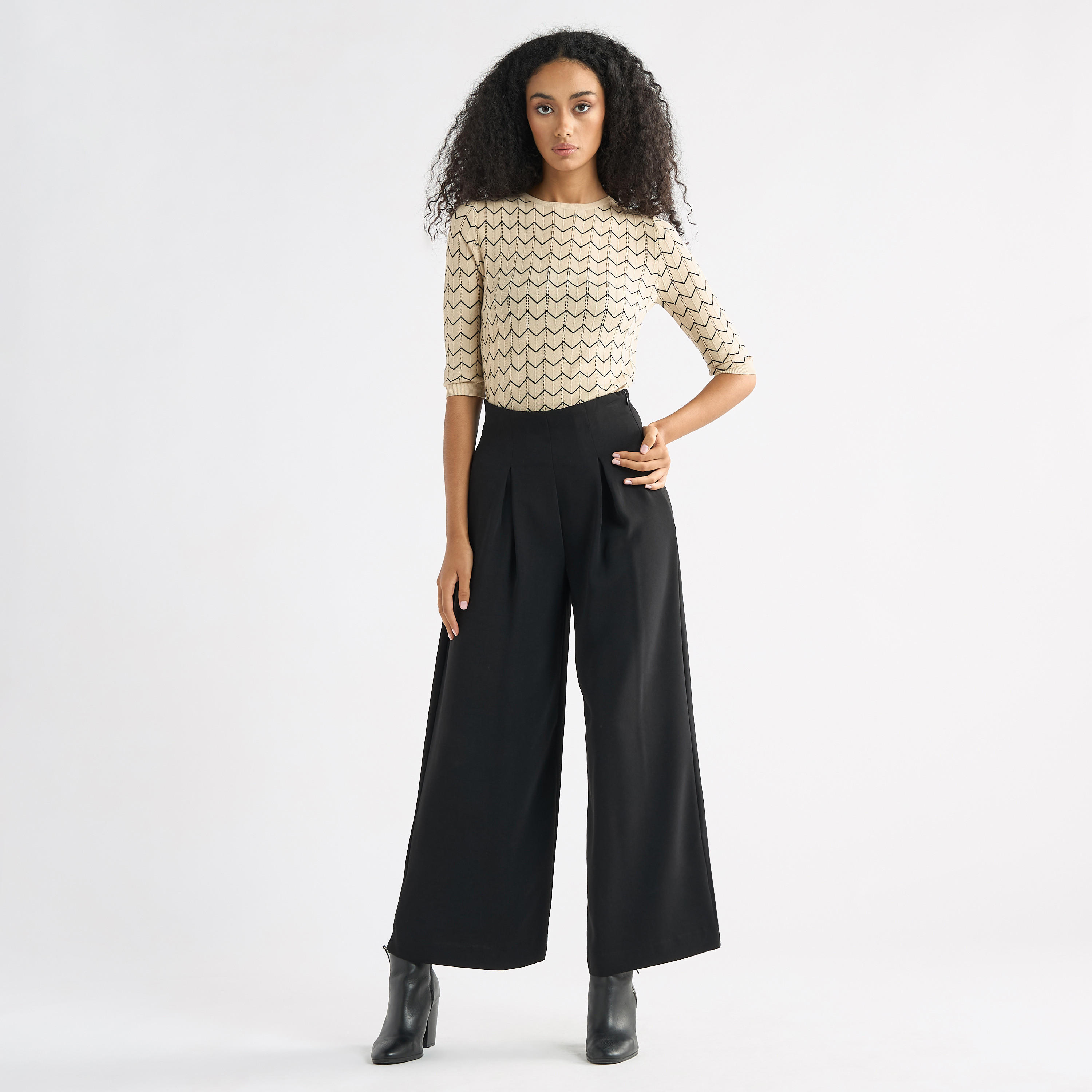 Textured Sweater with Round Neck and 3/4 Sleeves-women-clothing-cardigansandjumpers-jumpers-image-2