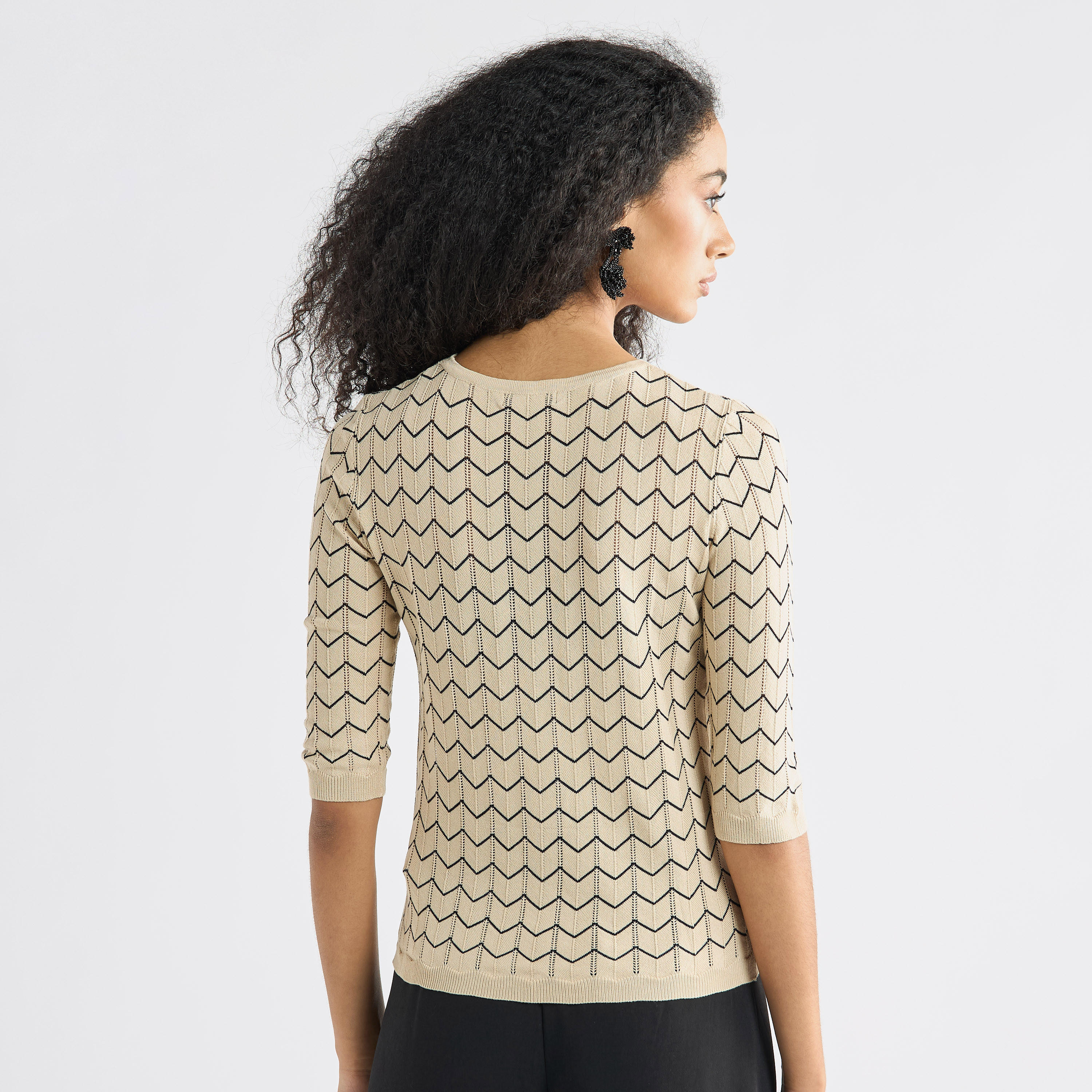 Textured Sweater with Round Neck and 3/4 Sleeves-women-clothing-cardigansandjumpers-jumpers-image-3