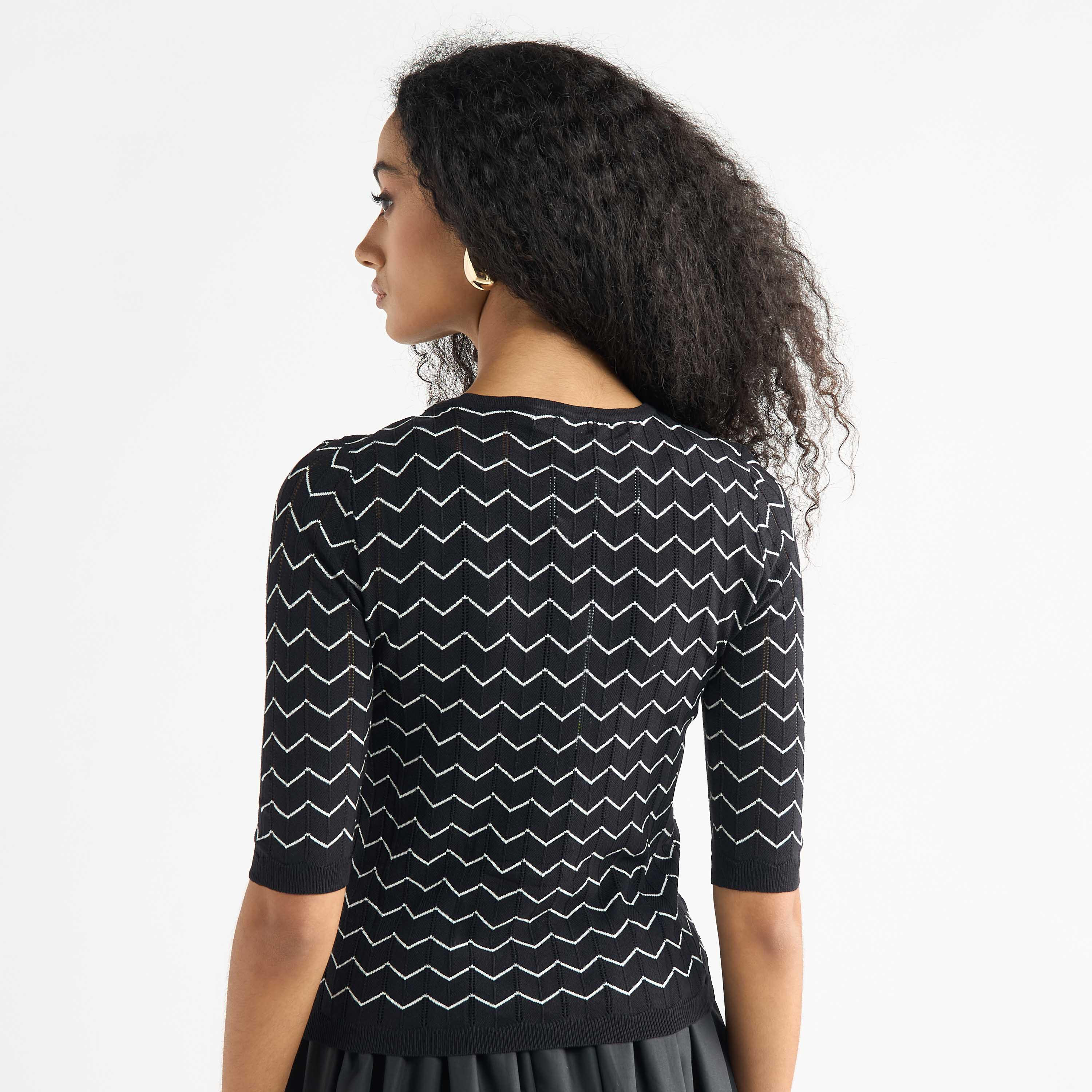 Textured Sweater with Round Neck and 3/4 Sleeves-women-clothing-cardigansandjumpers-jumpers-image-3