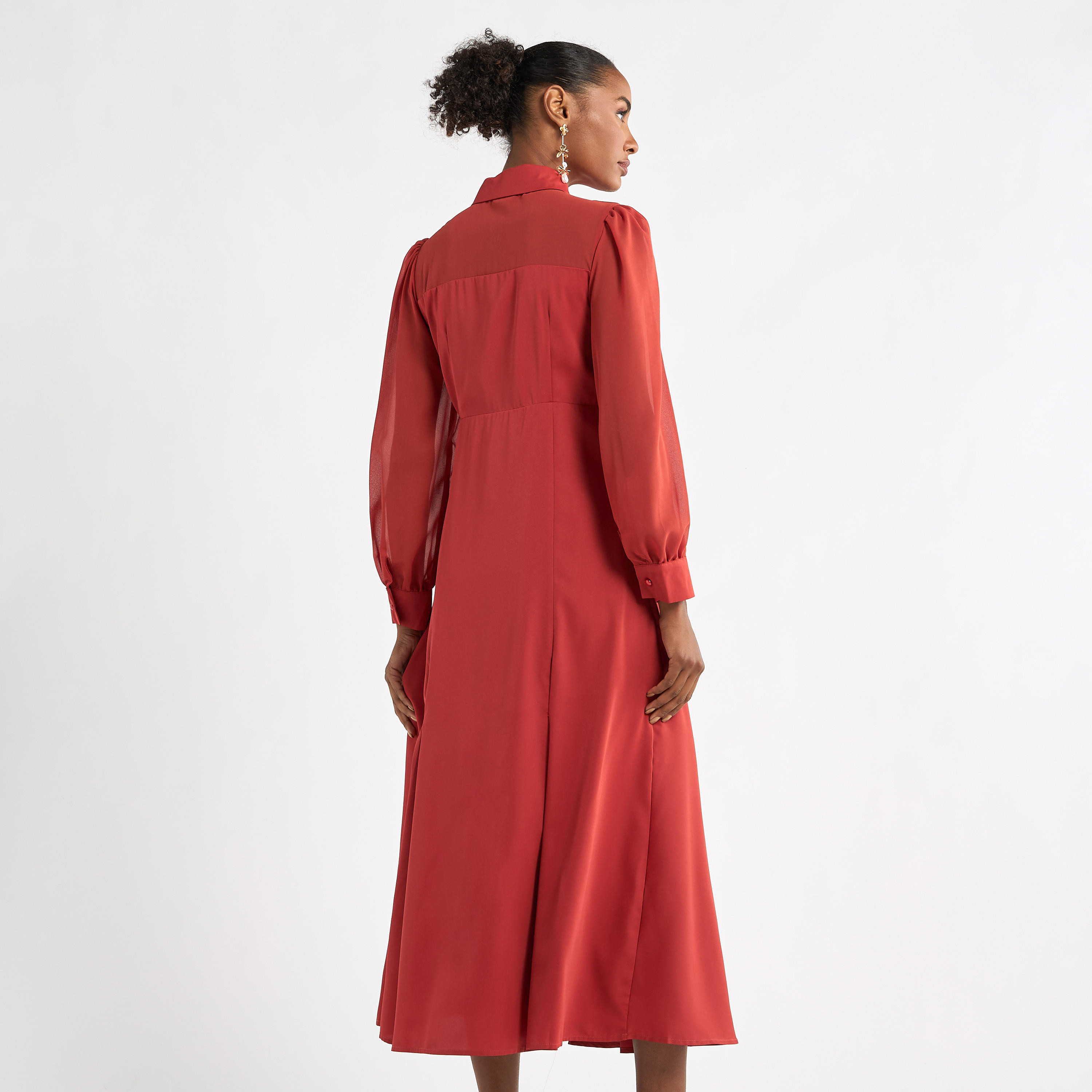 Solid A-line Shirt Dress with Long Sleeves-women-clothing-dresses-image-19