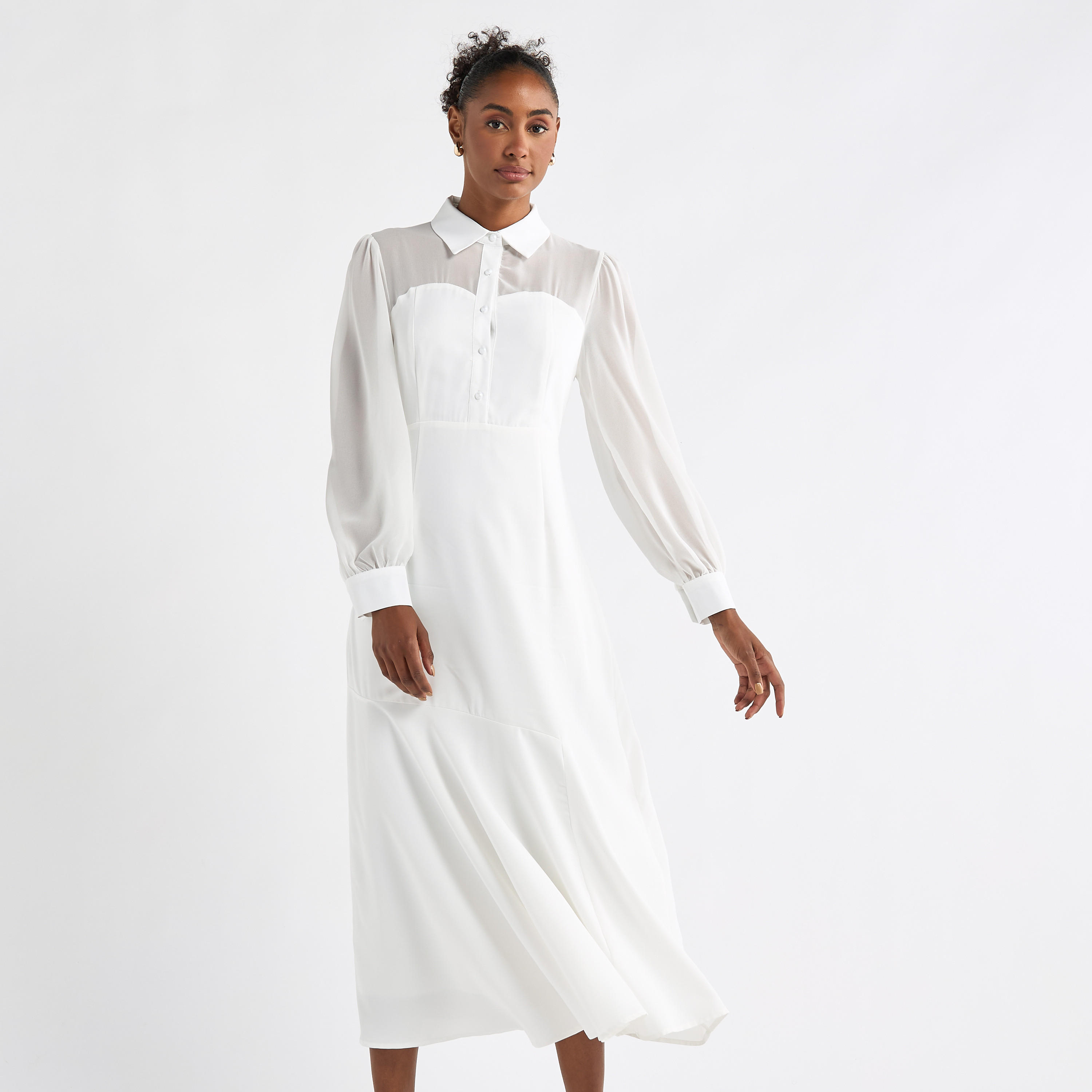 Solid A-line Shirt Dress with Long Sleeves-women-clothing-dresses-image-13