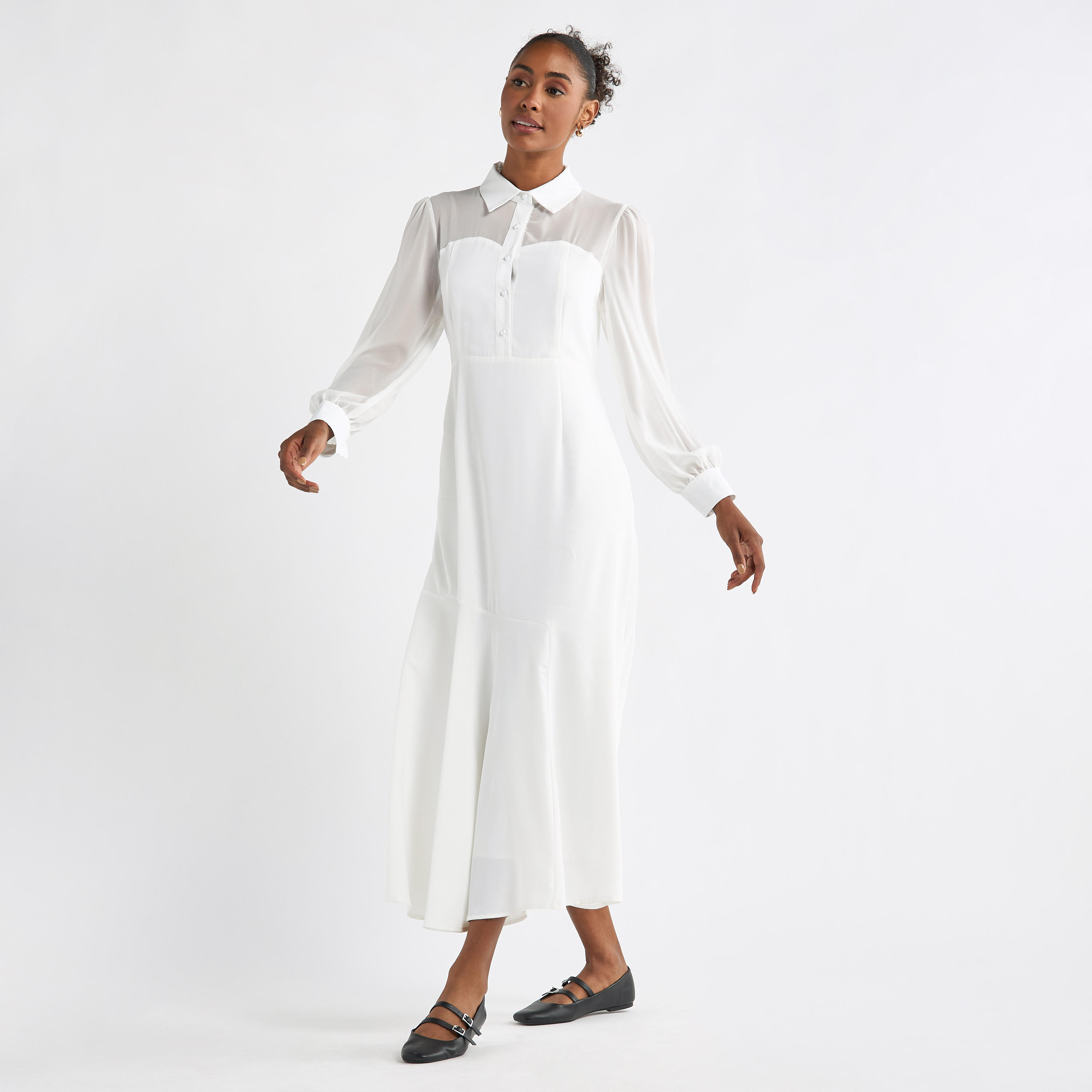 Solid A-line Shirt Dress with Long Sleeves-women-clothing-dresses-image-14