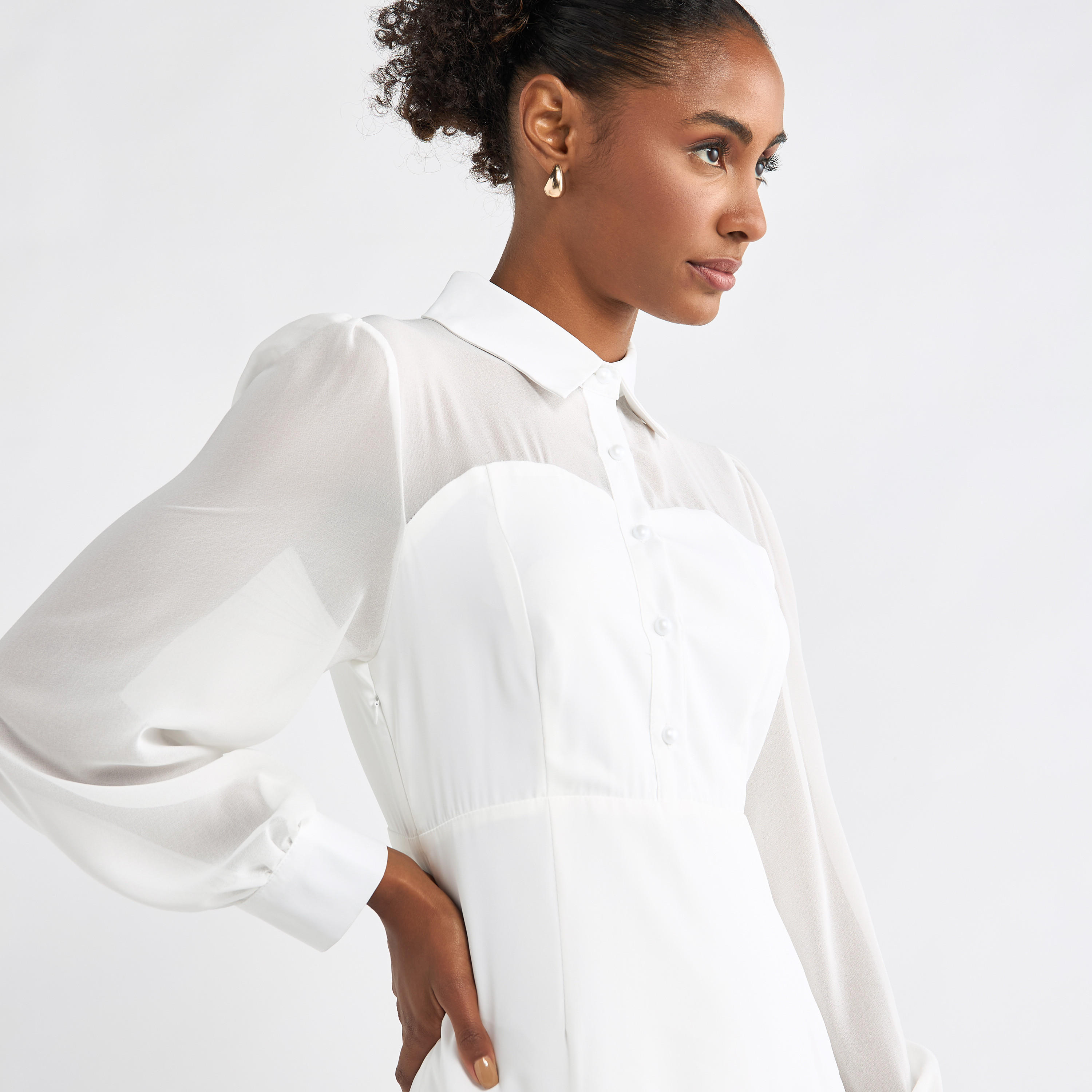 Solid A-line Shirt Dress with Long Sleeves-women-clothing-dresses-image-16