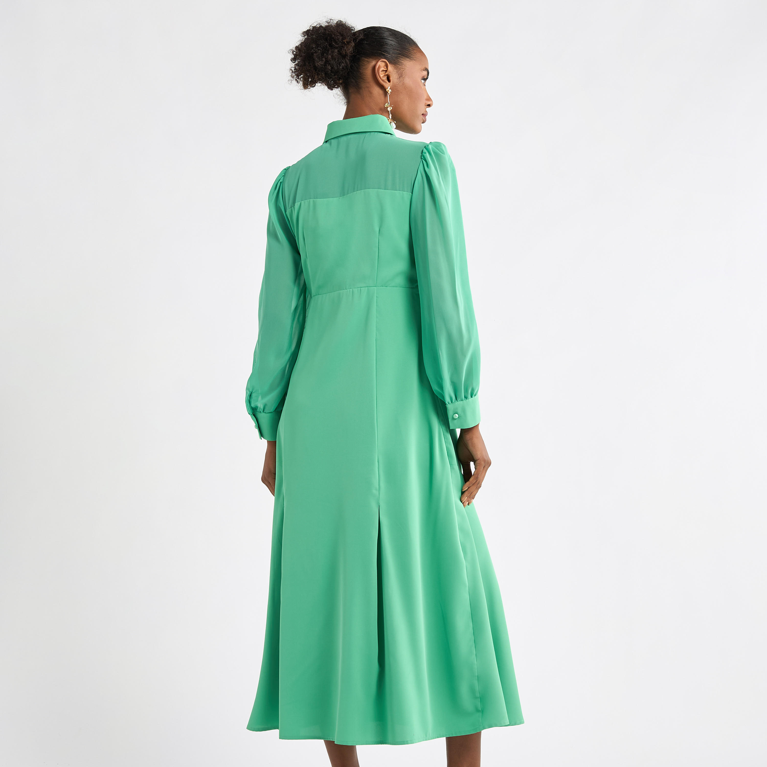 Solid A-line Shirt Dress with Long Sleeves-women-clothing-dresses-image-7