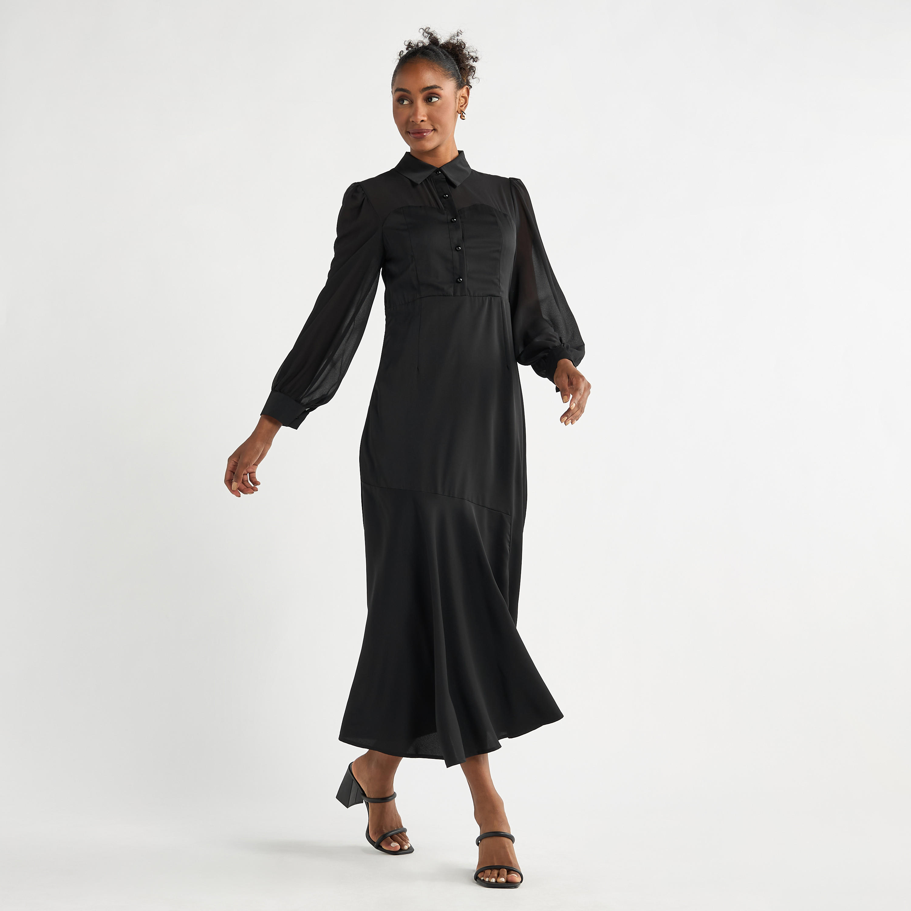 Solid A-line Shirt Dress with Long Sleeves-women-clothing-dresses-image-10