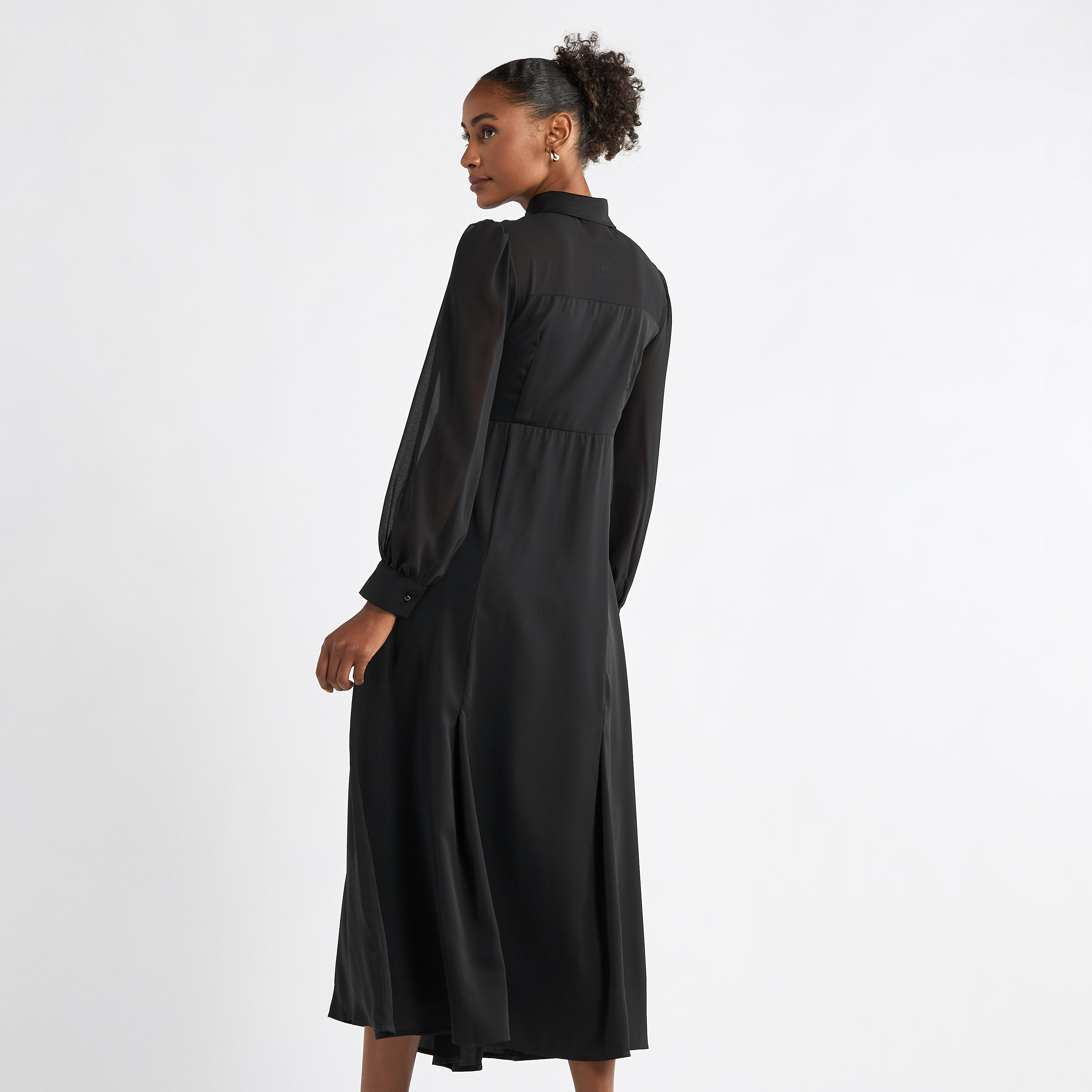 Solid A-line Shirt Dress with Long Sleeves-women-clothing-dresses-image-11
