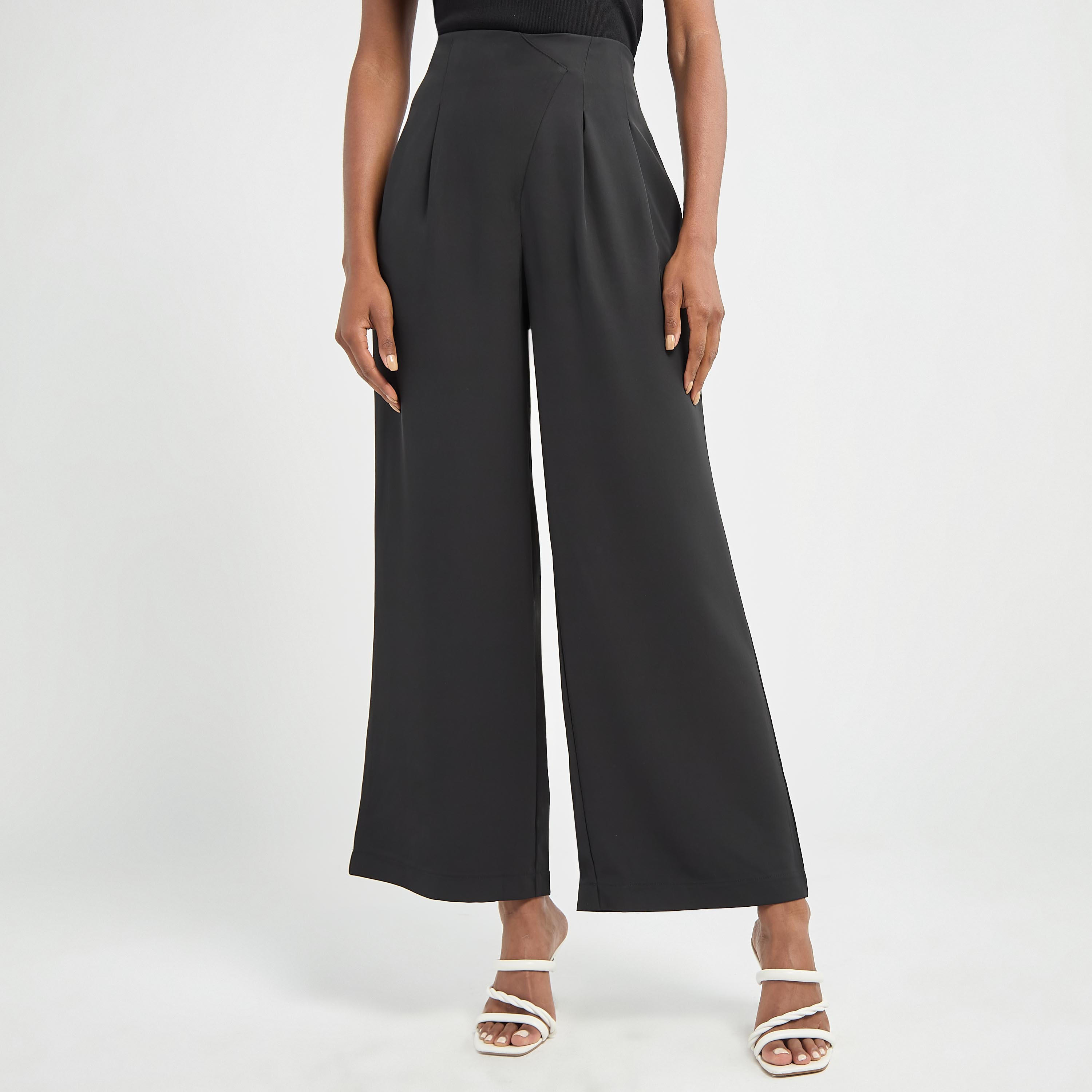 Solid Wide Leg Pants with Pockets-women-clothing-bottoms-trousers-image-1
