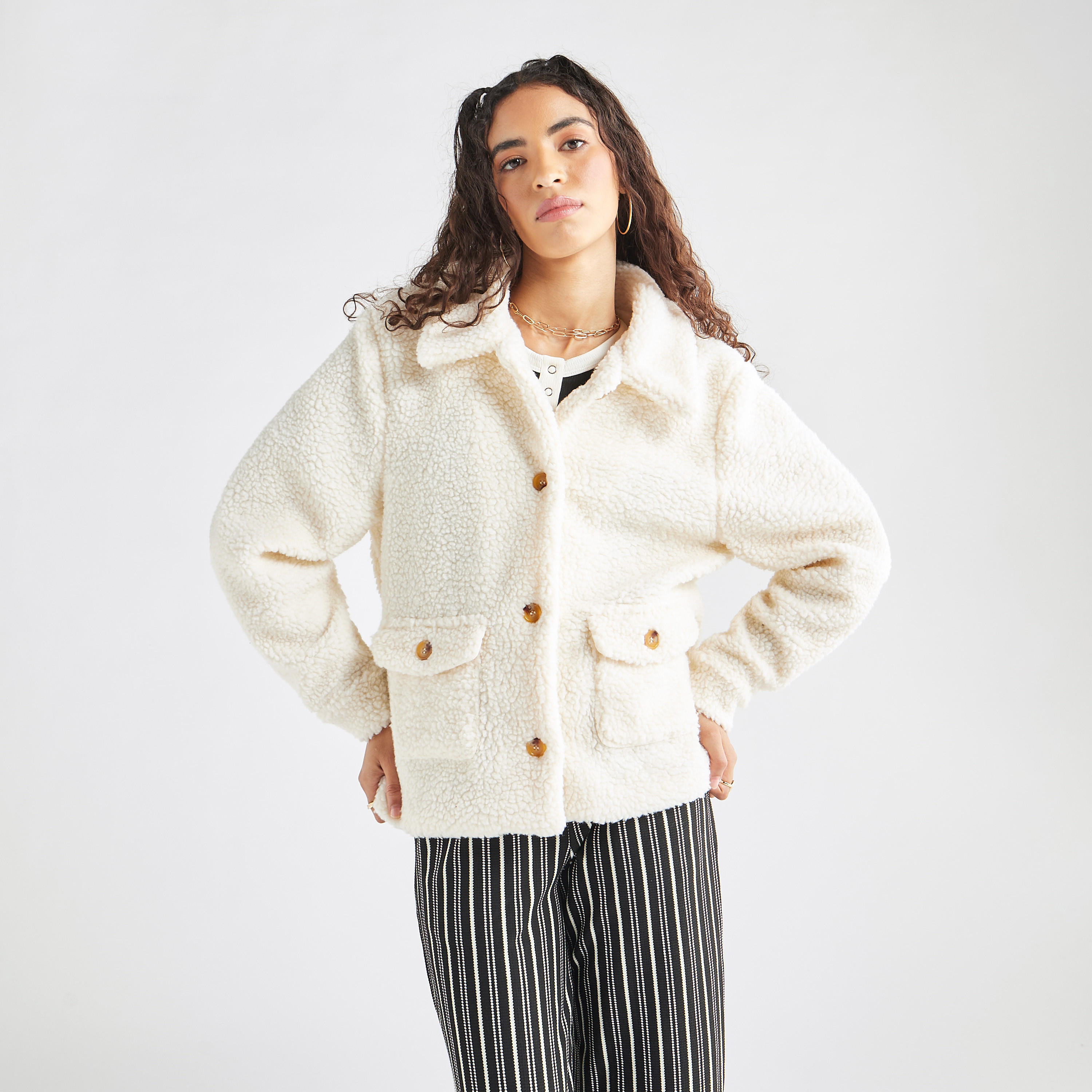 Textured Jacket with Long Sleeves and Pockets-women-winterwear-coatsandjackets-jackets-image-1