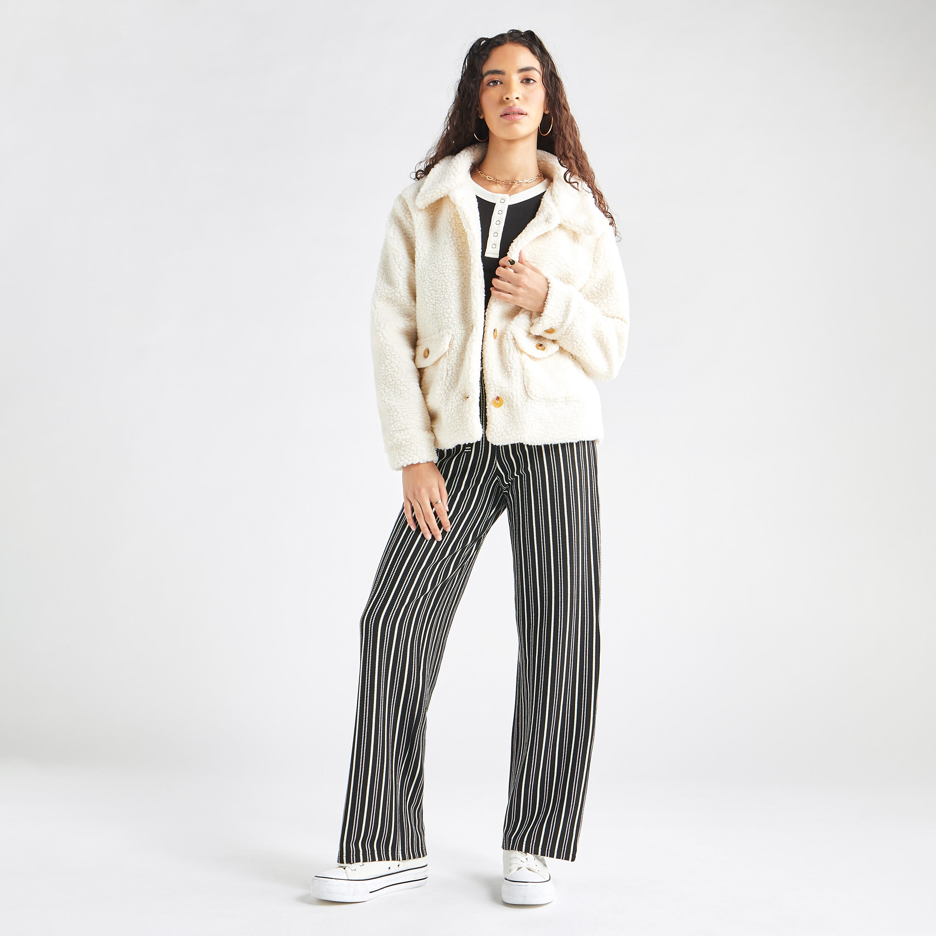 Textured Jacket with Long Sleeves and Pockets-women-winterwear-coatsandjackets-jackets-image-2