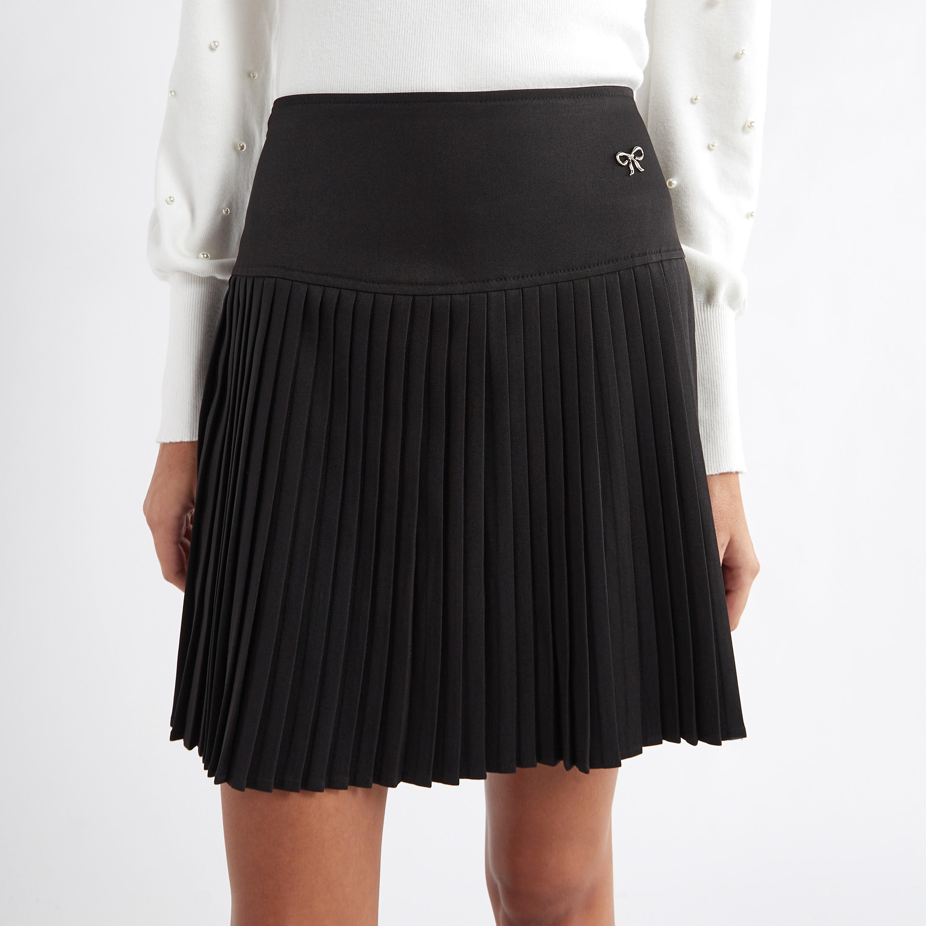 Solid Pleated A-line Mini Skirt with Elasticated Waistband-women-clothing-bottoms-skirts-image-1