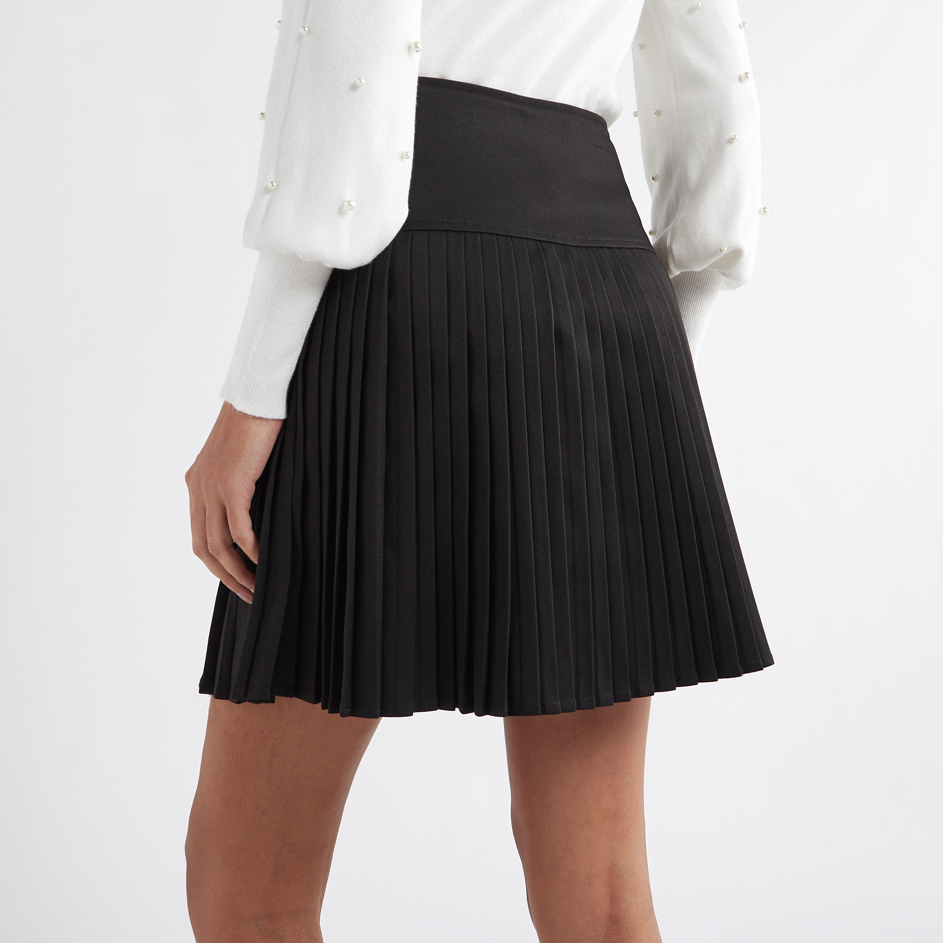 Solid Pleated A-line Mini Skirt with Elasticated Waistband-women-clothing-bottoms-skirts-image-3