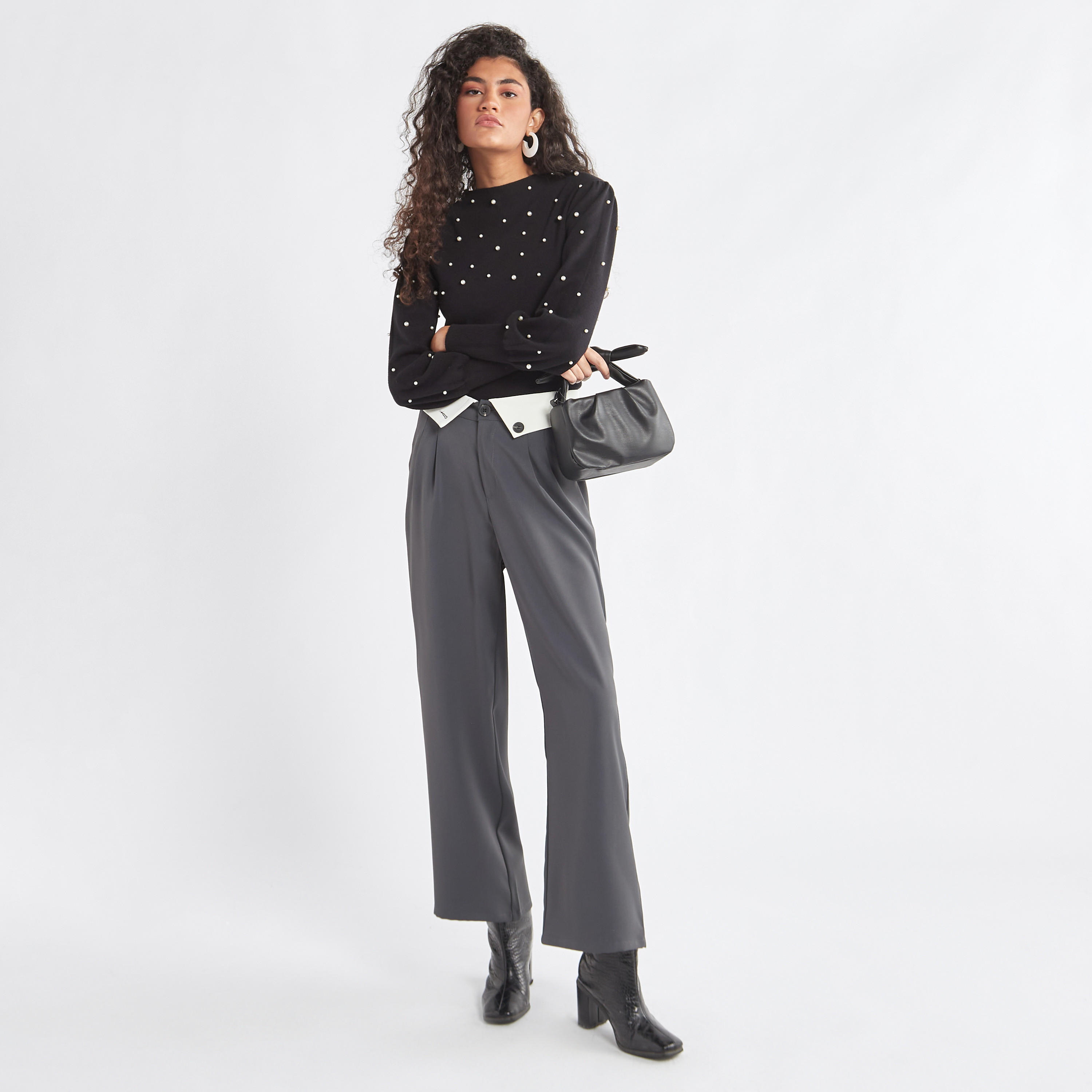 بنطلون سادة واسع الساق بتفاصيل طيّات وجيوب-women-clothing-bottoms-trousers-image-6