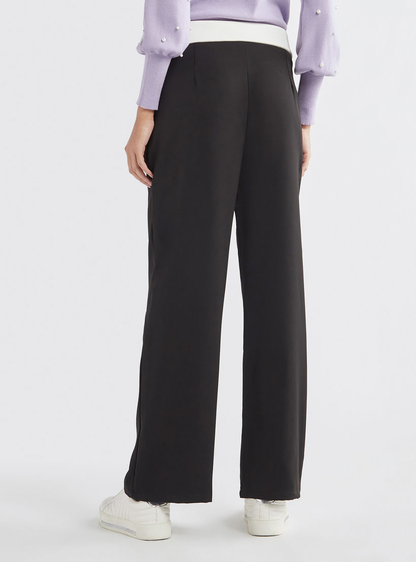 بنطلون سادة واسع الساق بتفاصيل طيّات وجيوب-women-clothing-bottoms-trousers-image-3
