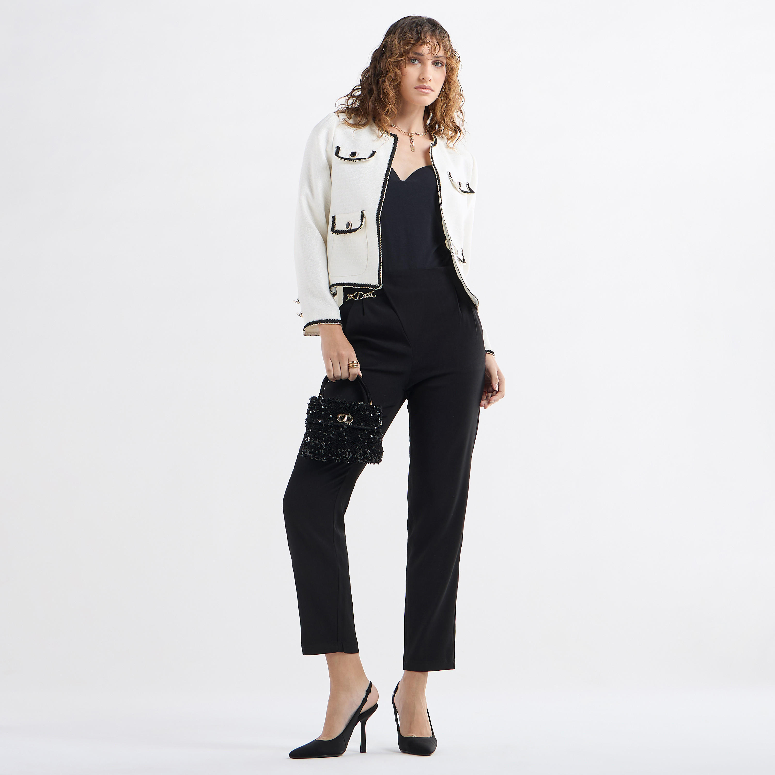 Solid Pleated Regular Fit Trousers with Metallic Accent-women-clothing-bottoms-trousers-image-2