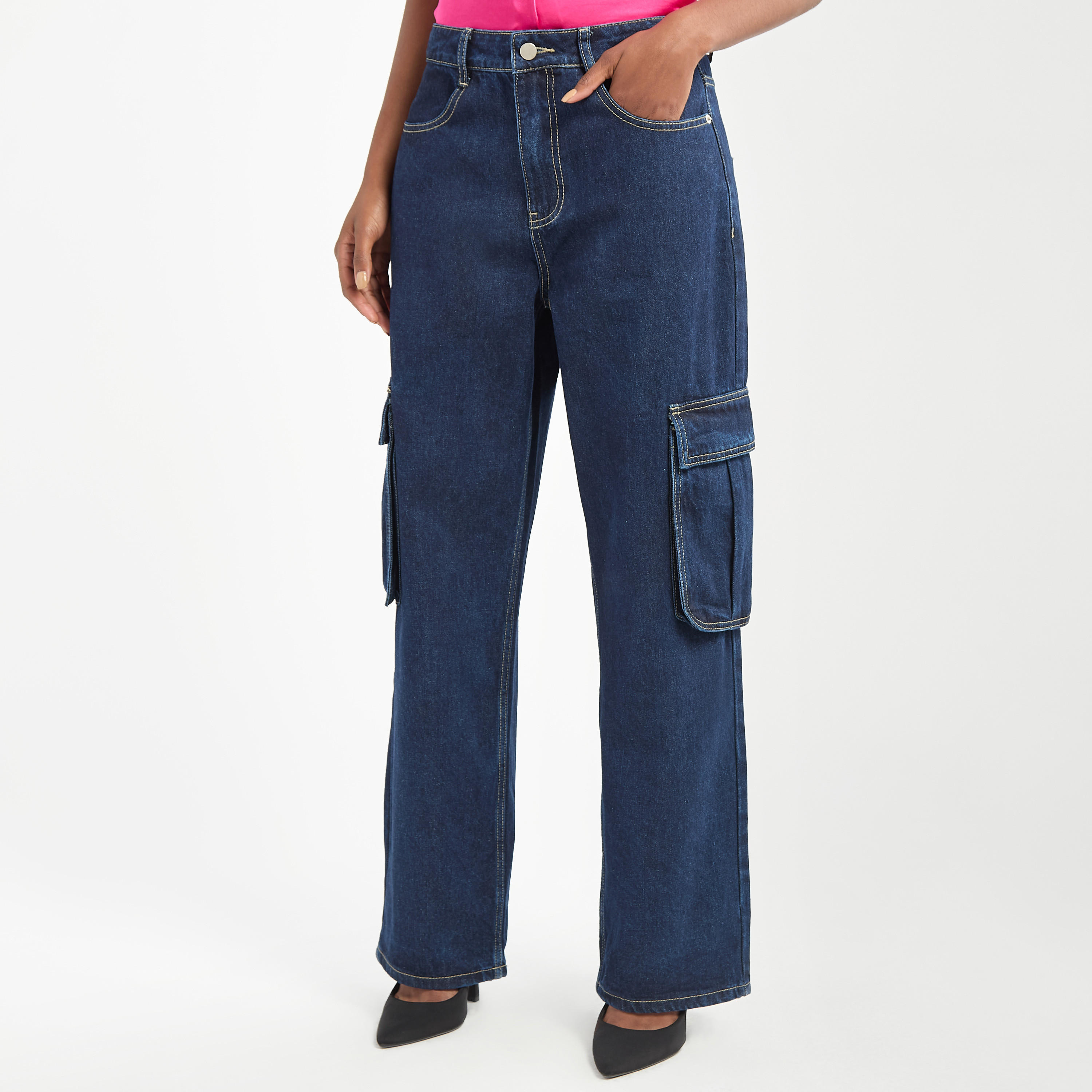 Solid Wide Leg Jeans with Pockets-women-clothing-bottoms-jeans-image-5