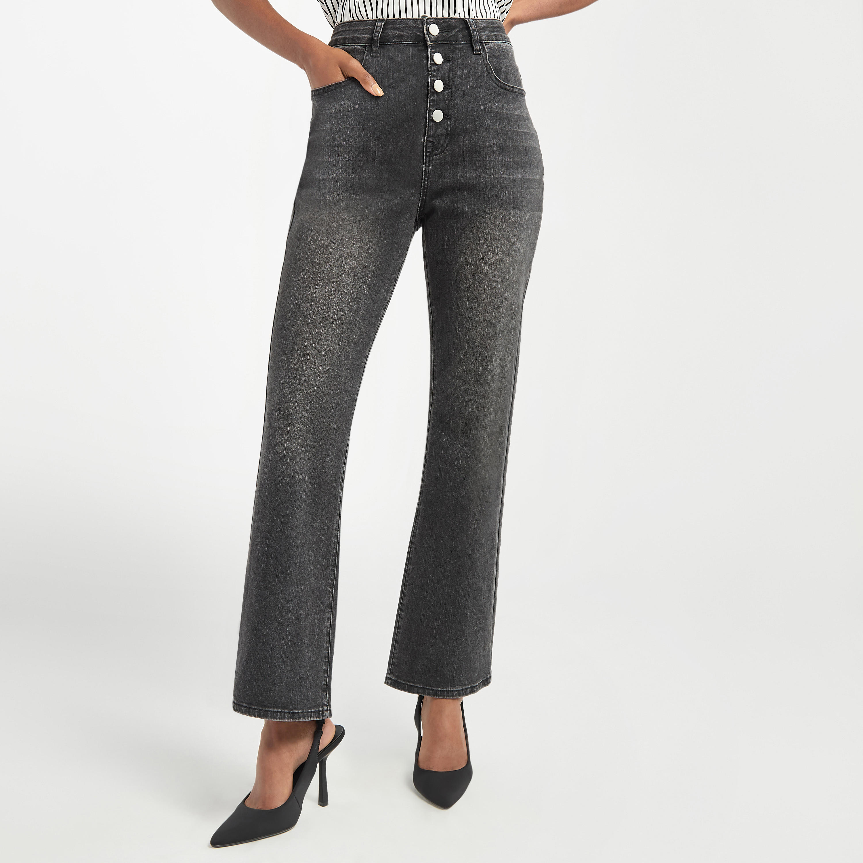بنطلون جينز سادة واسع بجيوب-women-clothing-bottoms-jeans-image-4