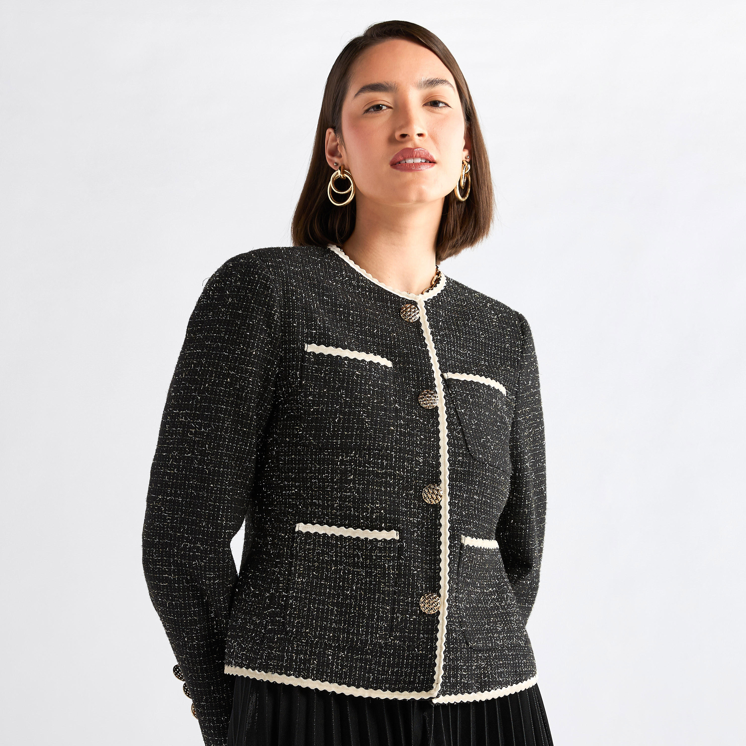 جاكيت بارز الملمس بجيوب وأزرار إغلاق-women-winterwear-coatsandjackets-jackets-image-4