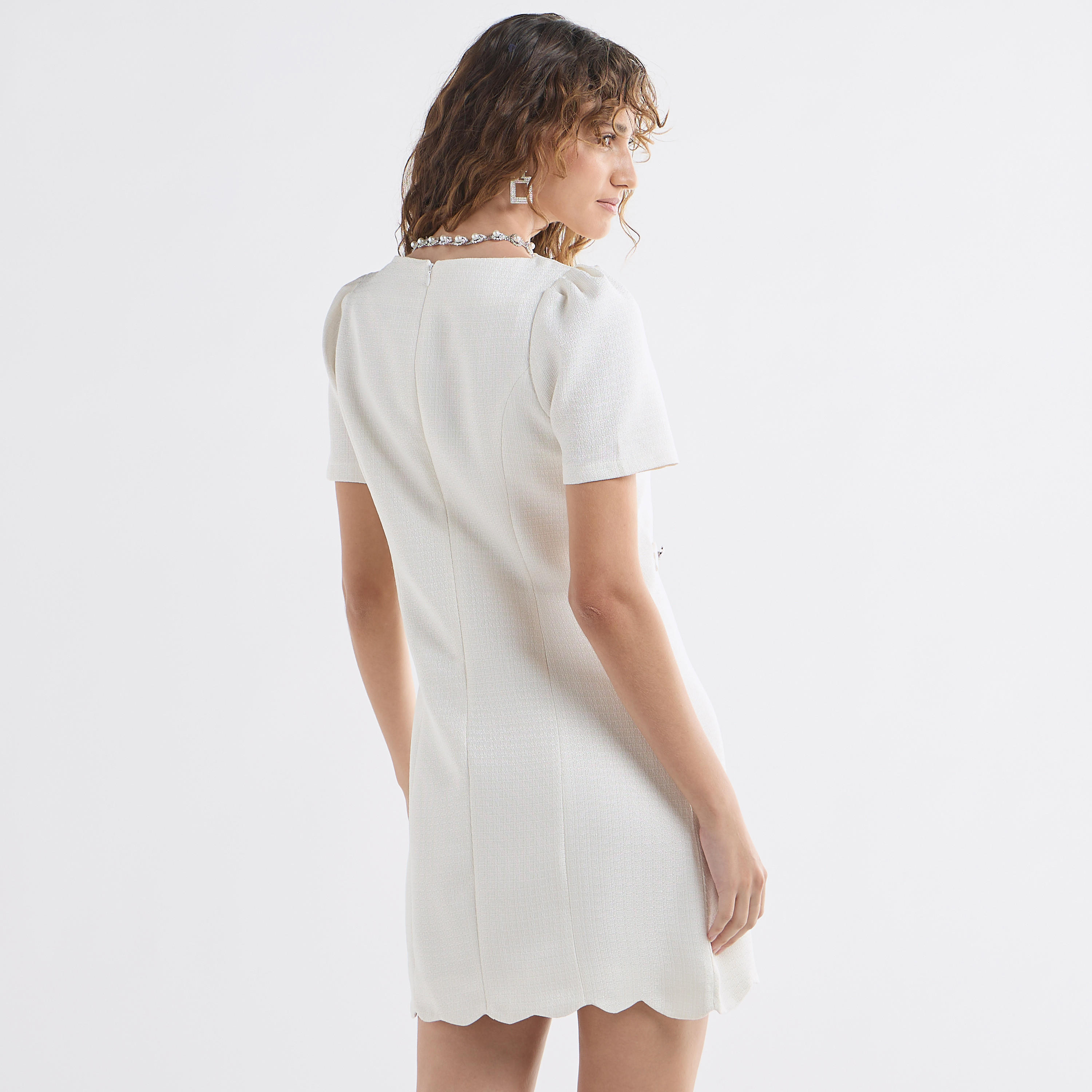 Textured Scallop Hem Mini Dress with Short Sleeves and Square Neck-women-clothing-dresses-image-3