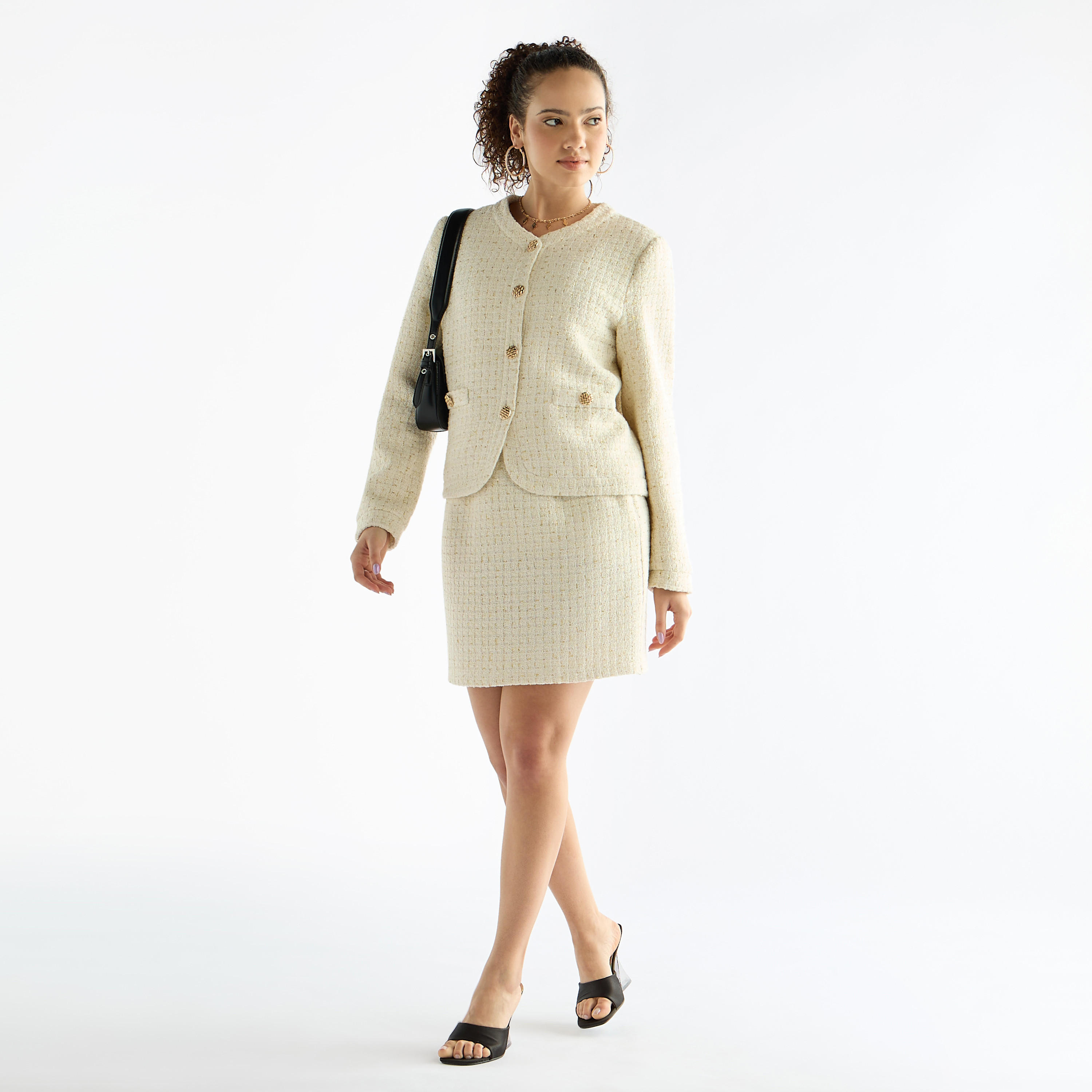 بليزر بارز الملمس بياقة مستديرة وأكمام طويلة-women-clothing-coatsandjackets-blazers-image-2