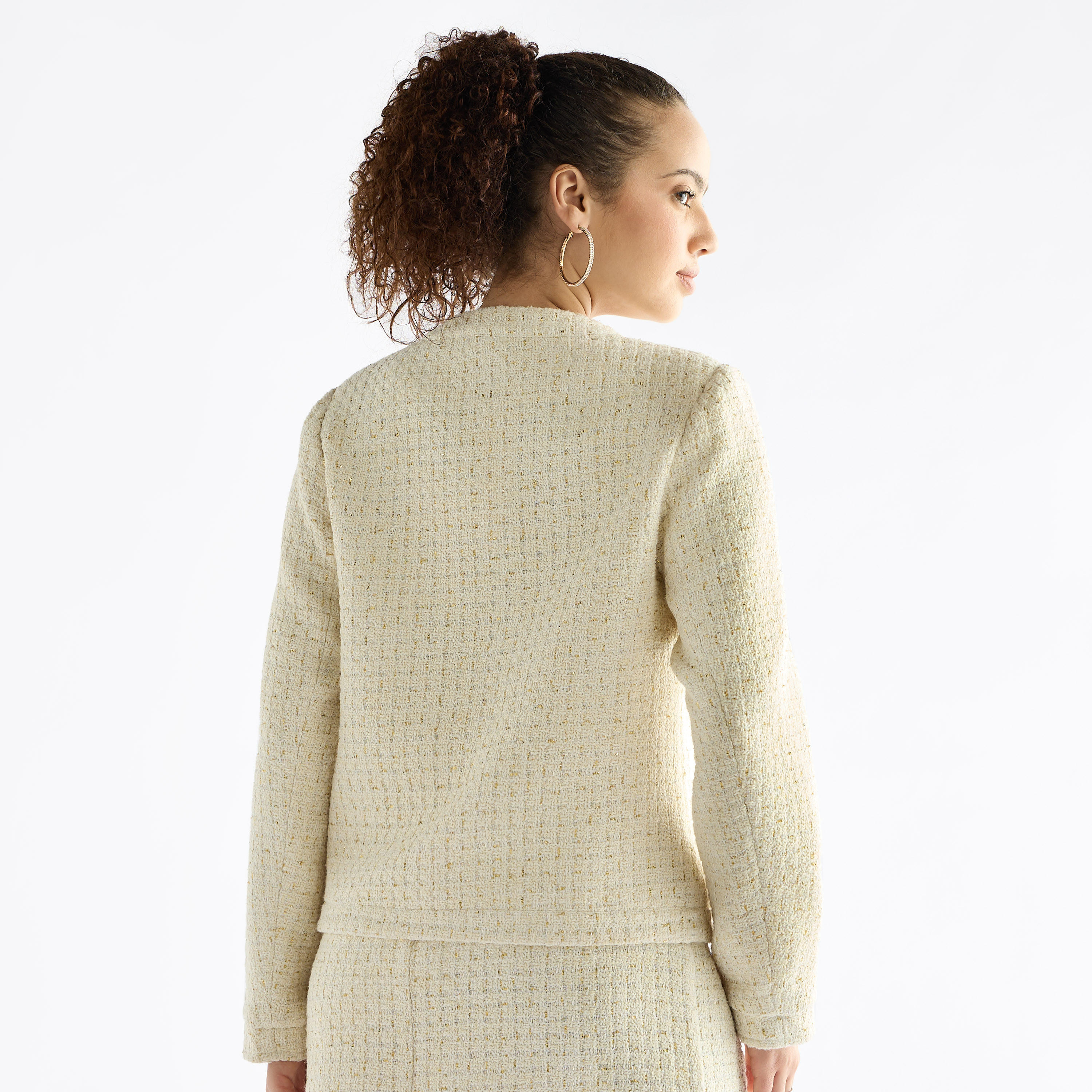 بليزر بارز الملمس بياقة مستديرة وأكمام طويلة-women-clothing-coatsandjackets-blazers-image-3