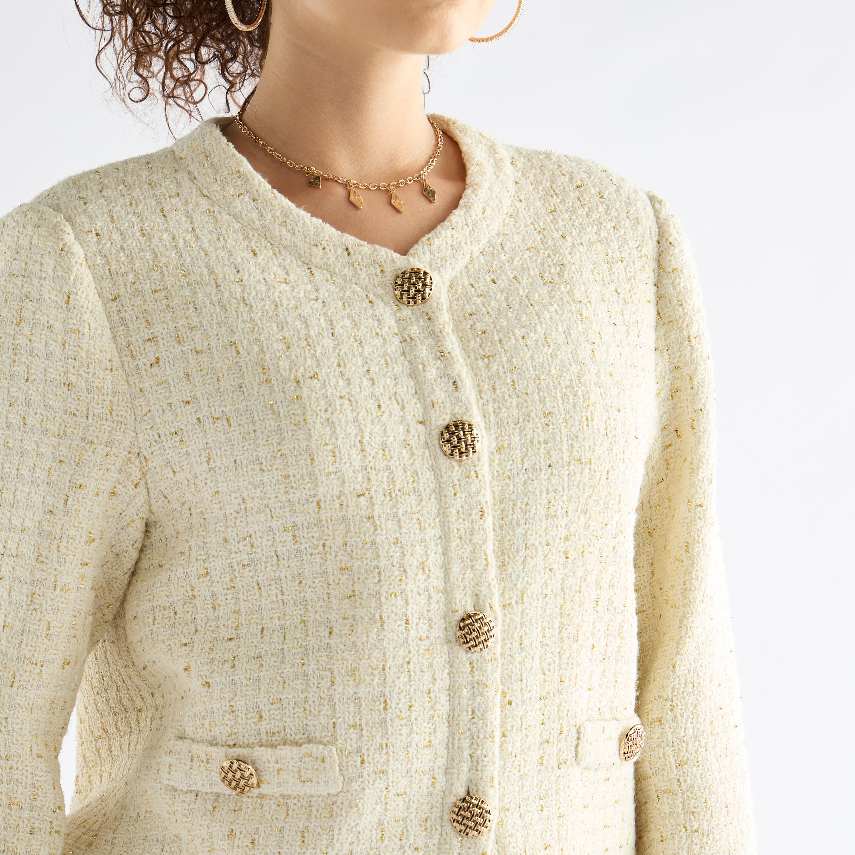 بليزر بارز الملمس بياقة مستديرة وأكمام طويلة-women-clothing-coatsandjackets-blazers-image-4